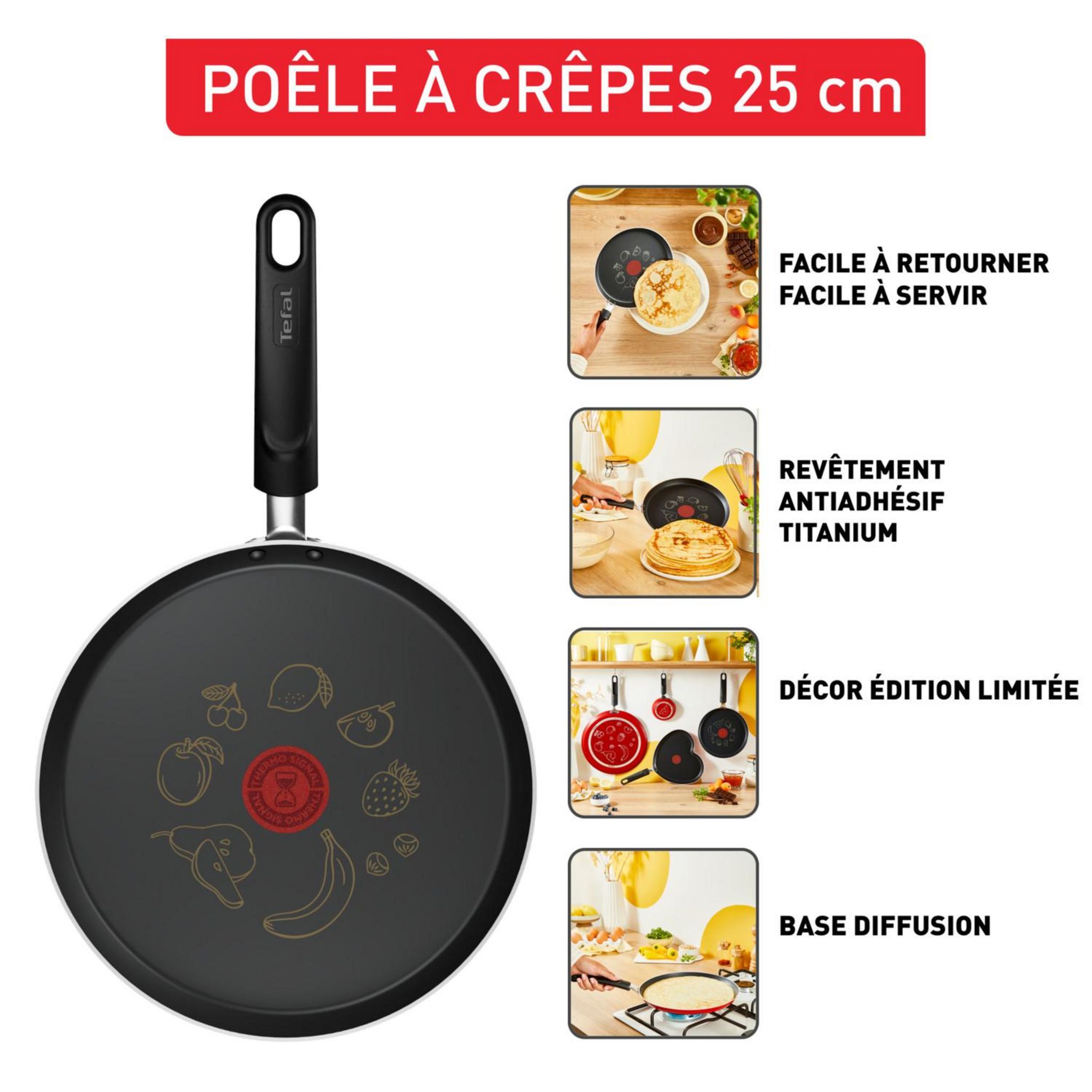 Voir la diapositive 2 : TEFAL Crêpière 25 cm aluminium tous feux dont induction