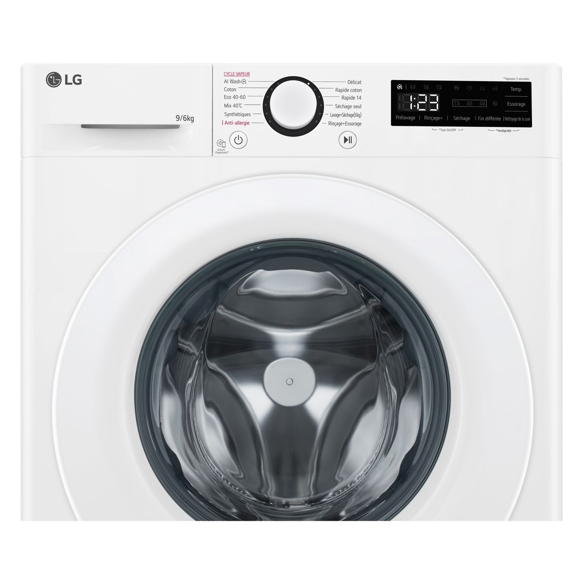 LG Lave linge séchant hublot F964R33WRS, 9 kg lavage, 6 kg séchage, 1400 T/min, D