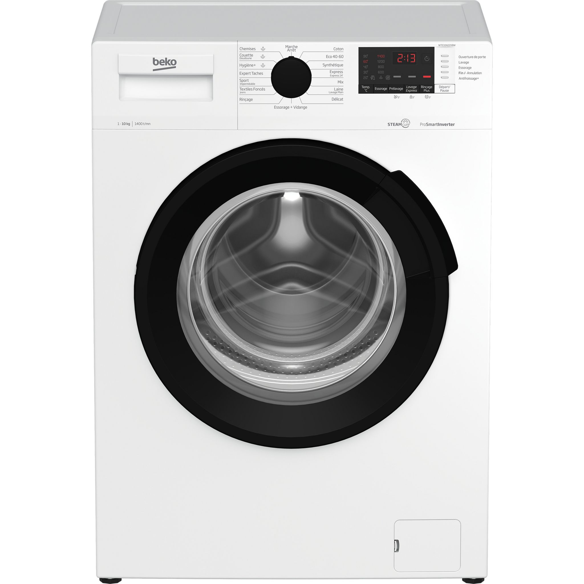 Voir la diapositive 2 : BEKO Lave linge hublot à induction WTE10422XBW, 10 kg, 1400 T/min, B