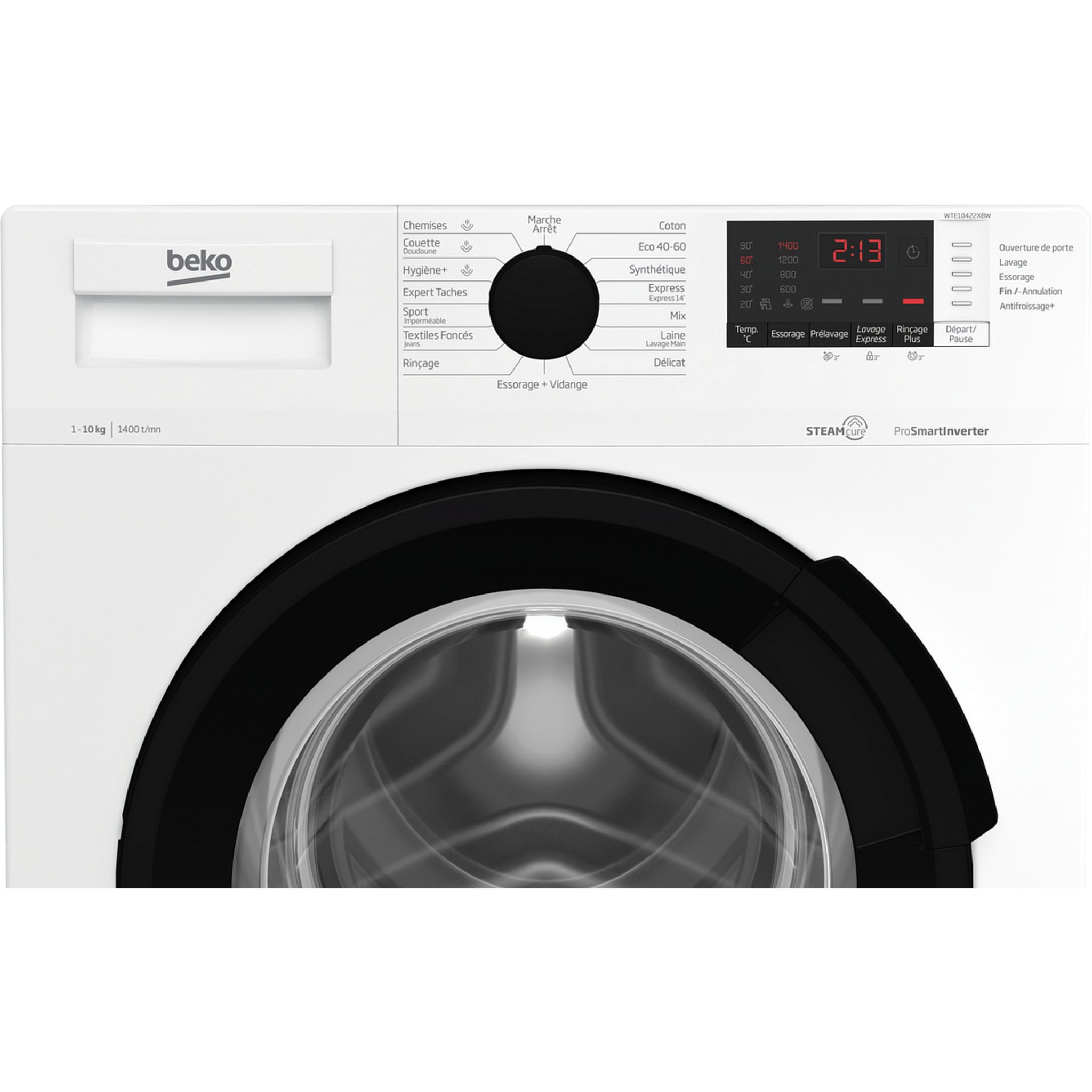 Voir la diapositive 6 : BEKO Lave linge hublot à induction WTE10422XBW, 10 kg, 1400 T/min, B