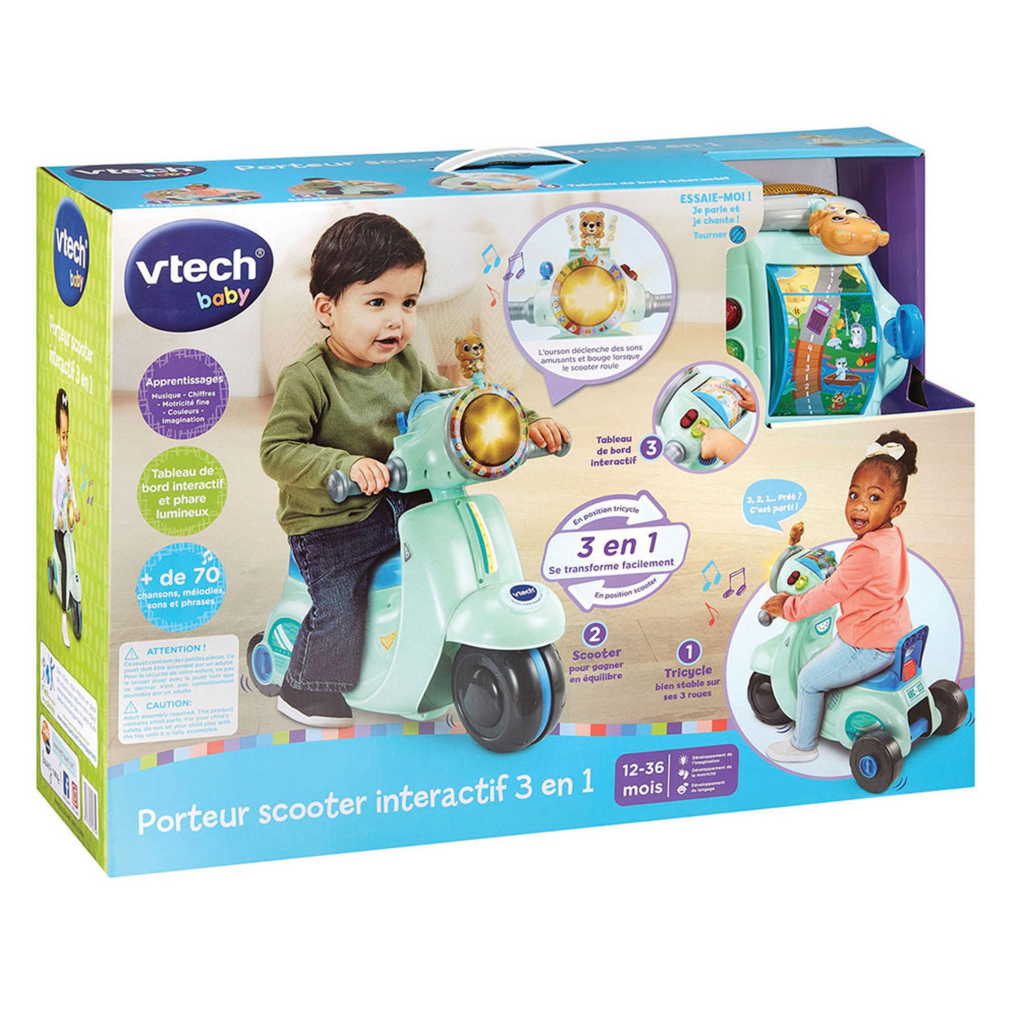 Voir la diapositive 3 : VTECH Porteur Scooter Interactif 3 en 1