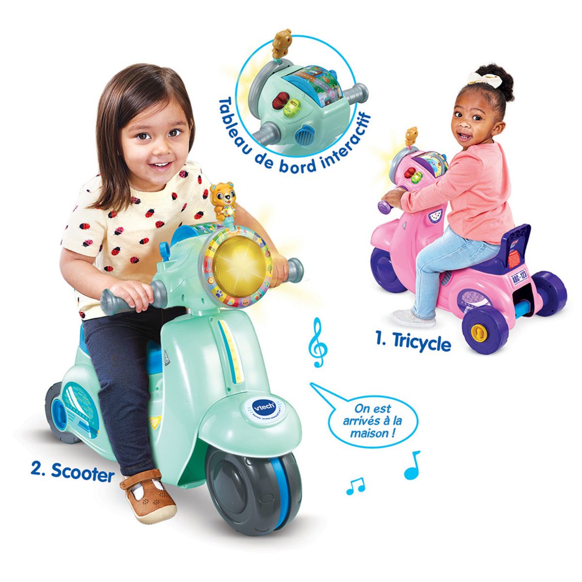 VTECH Porteur Scooter Interactif 3 en 1