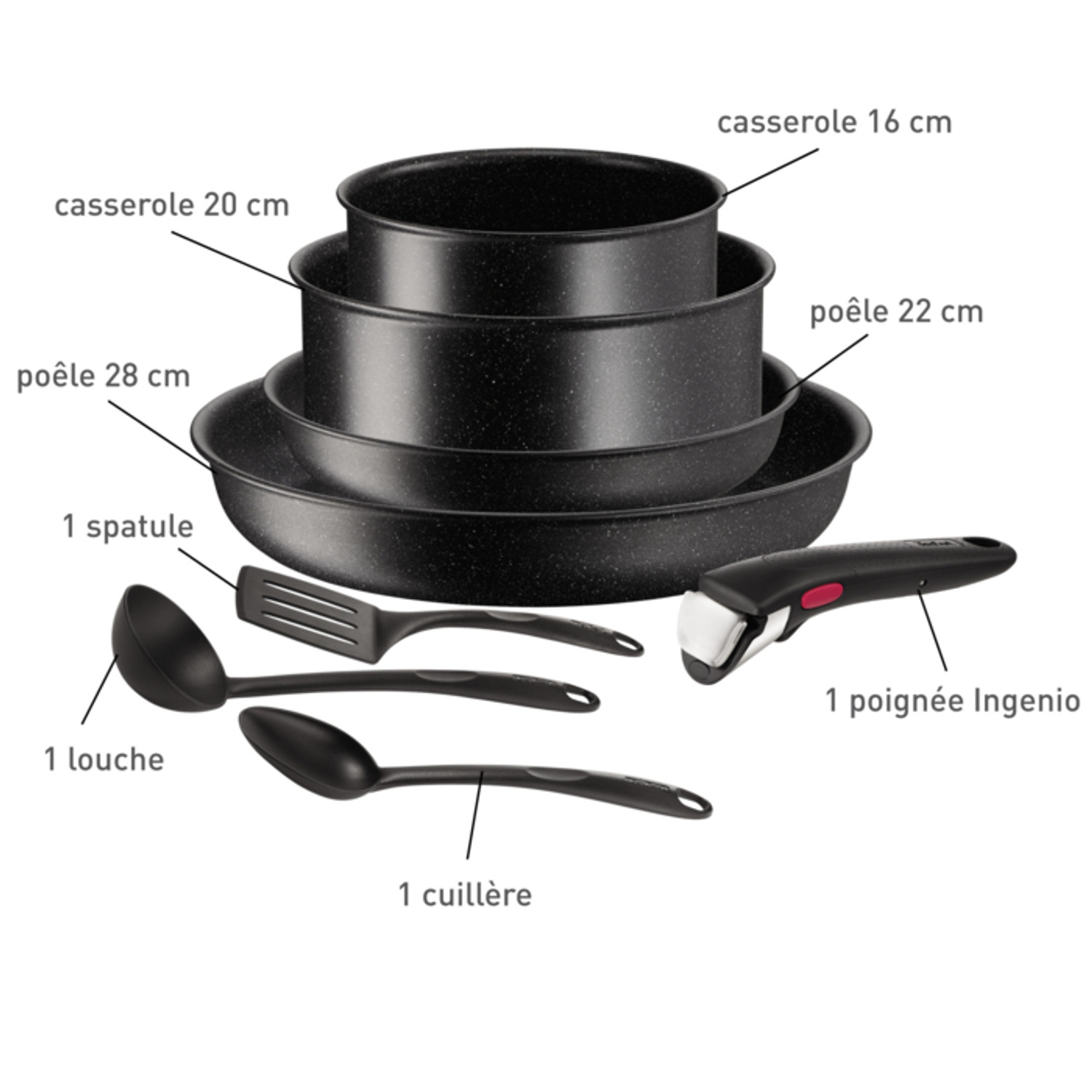 Voir la diapositive 7 : TEFAL Batterie de cuisine 8 pièces tous feux dont induction DARKSTONE