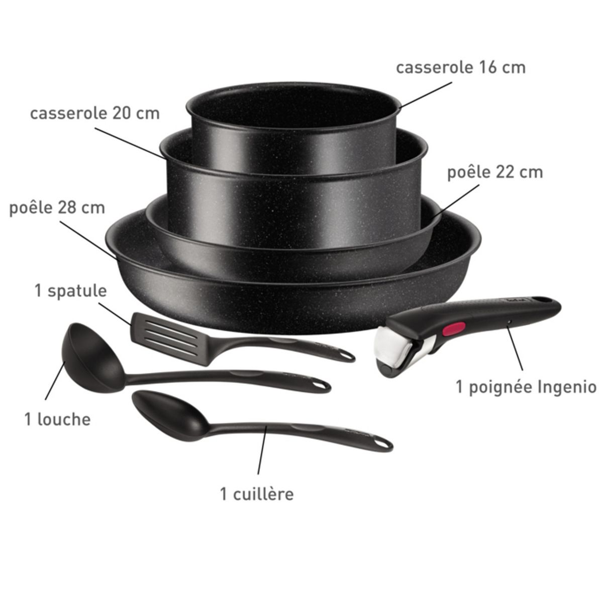 TEFAL Batterie de cuisine 8 pièces tous feux dont induction DARKSTONE