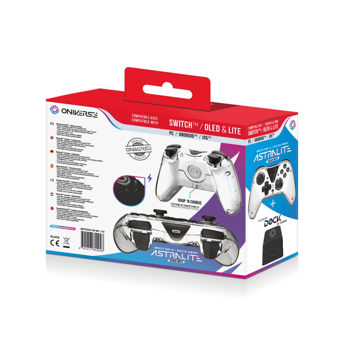 ONIVERSE Manette Bluetooth Astralite + Station de charge Switch / Pc / Android / IOS