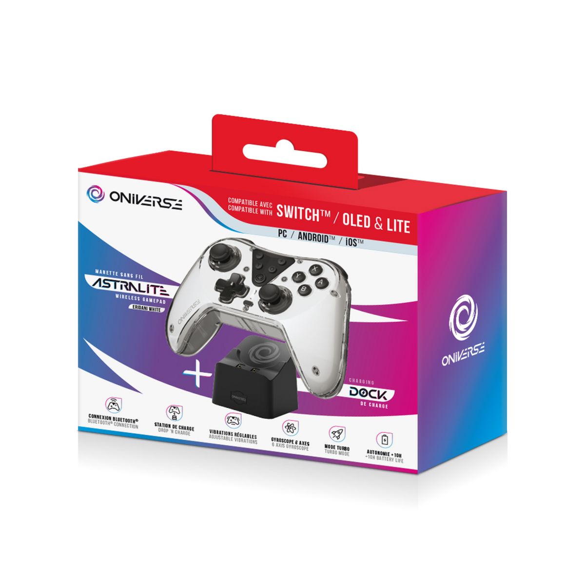 ONIVERSE Manette Bluetooth Astralite + Station de charge Switch / Pc / Android / IOS