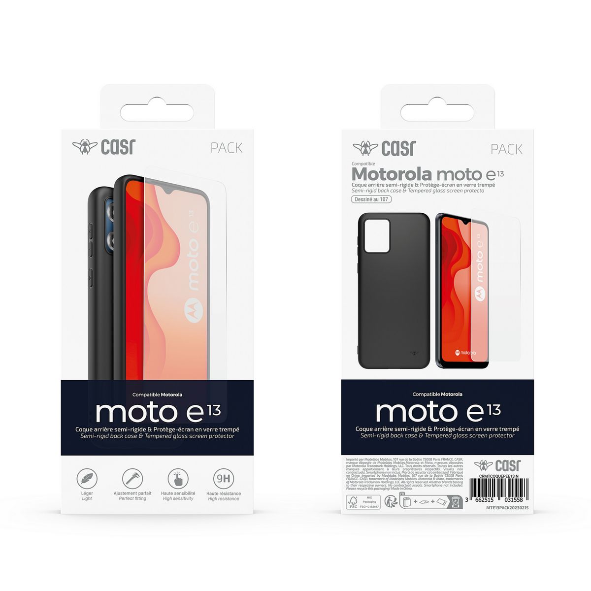 CASR Coque + Verre Trempé pour Motorola E13 - Transparent