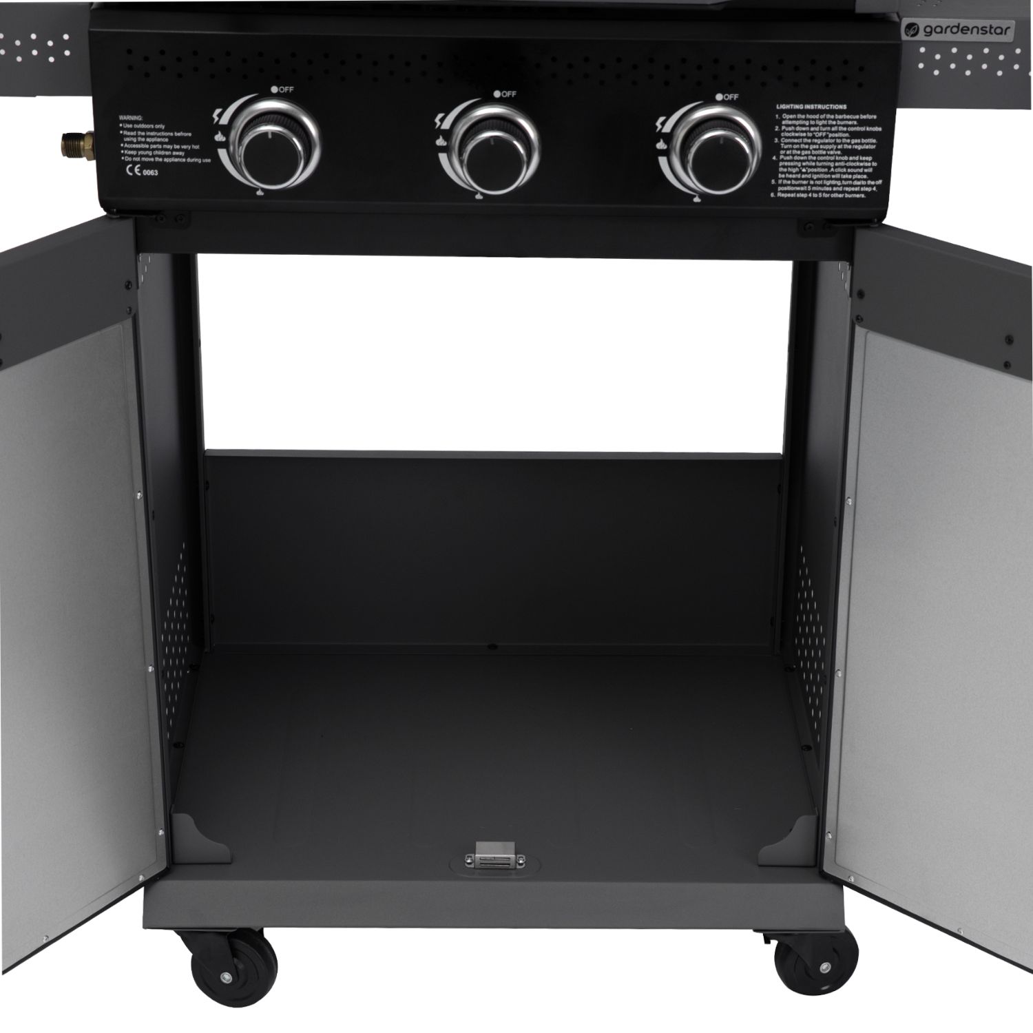 Voir la diapositive 12 : GARDENSTAR GDS Barbecue gaz - 3 bruleurs -  4 roues