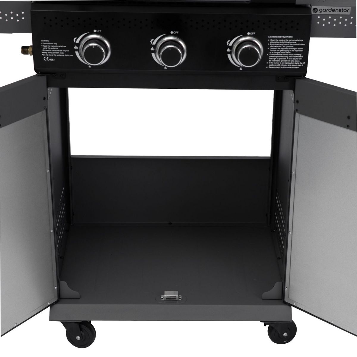 GARDENSTAR GDS Barbecue gaz - 3 bruleurs -  4 roues