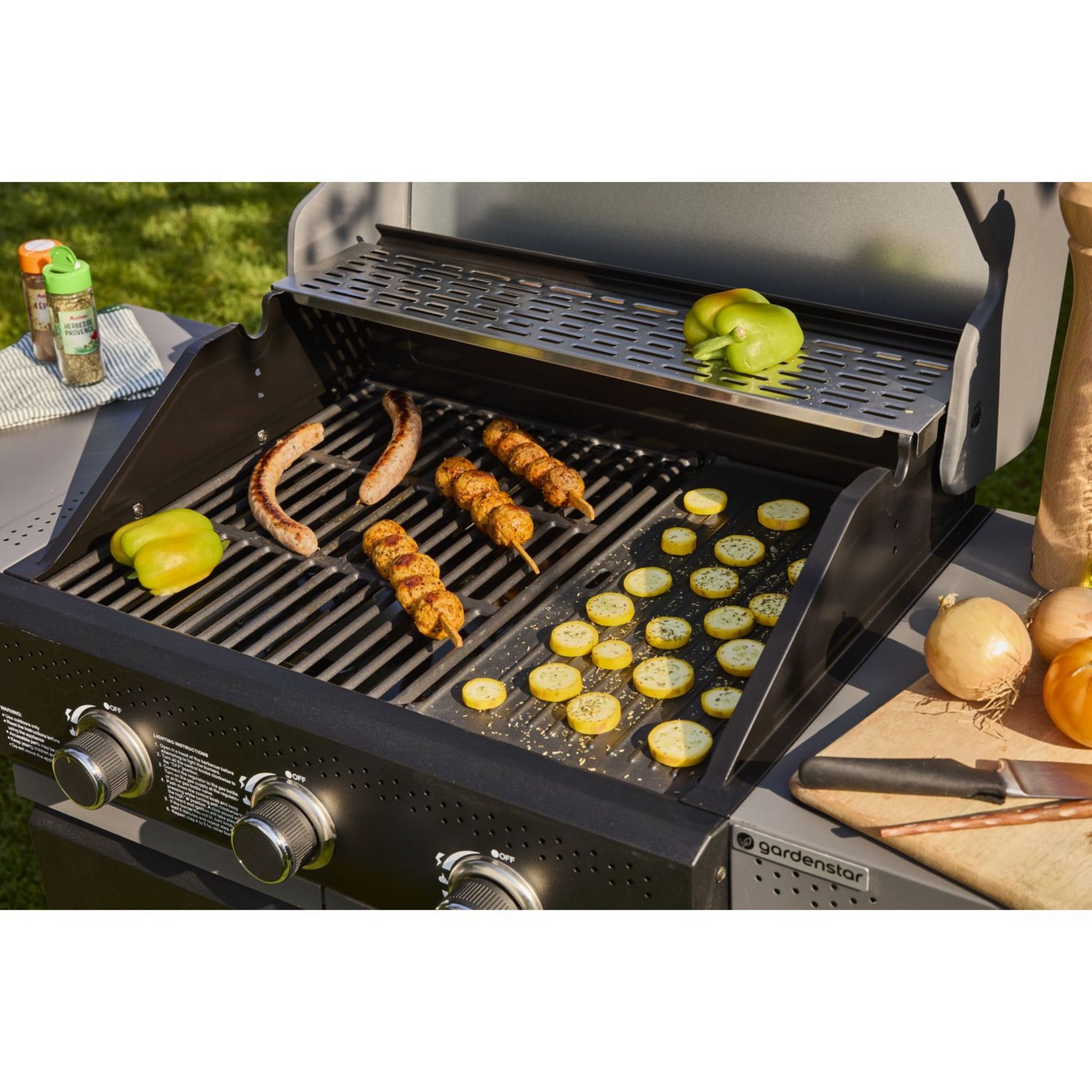 Voir la diapositive 3 : GARDENSTAR GDS Barbecue gaz - 3 bruleurs -  4 roues