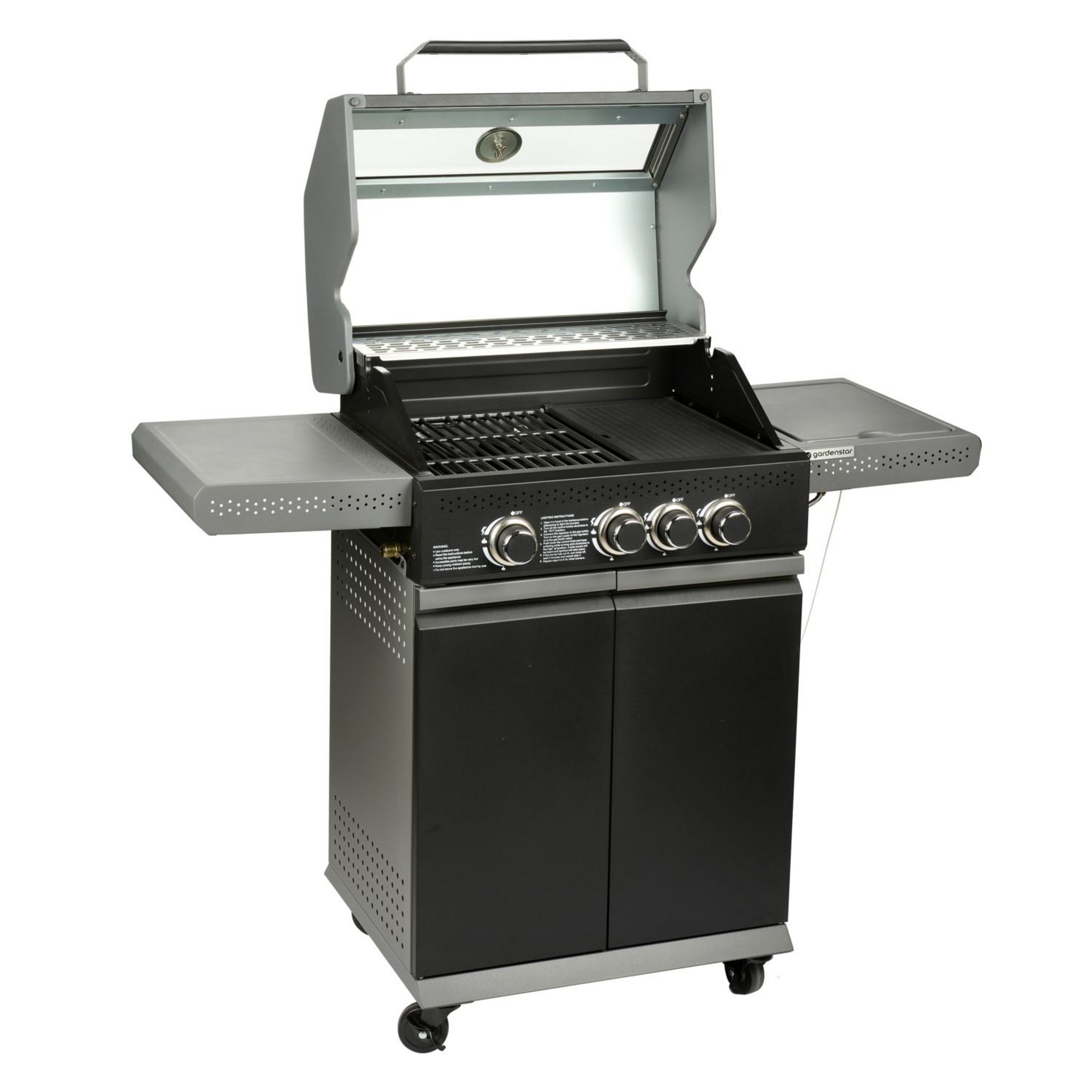 Voir la diapositive 4 : GARDENSTAR GDS Barbecue gaz - 3 bruleurs -  4 roues
