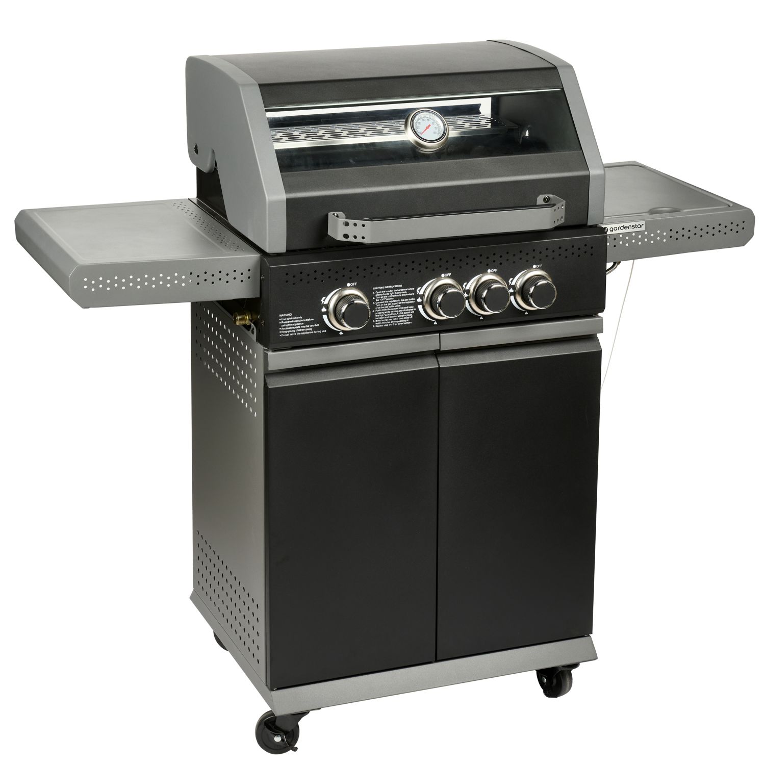Voir la diapositive 5 : GARDENSTAR GDS Barbecue gaz - 3 bruleurs -  4 roues