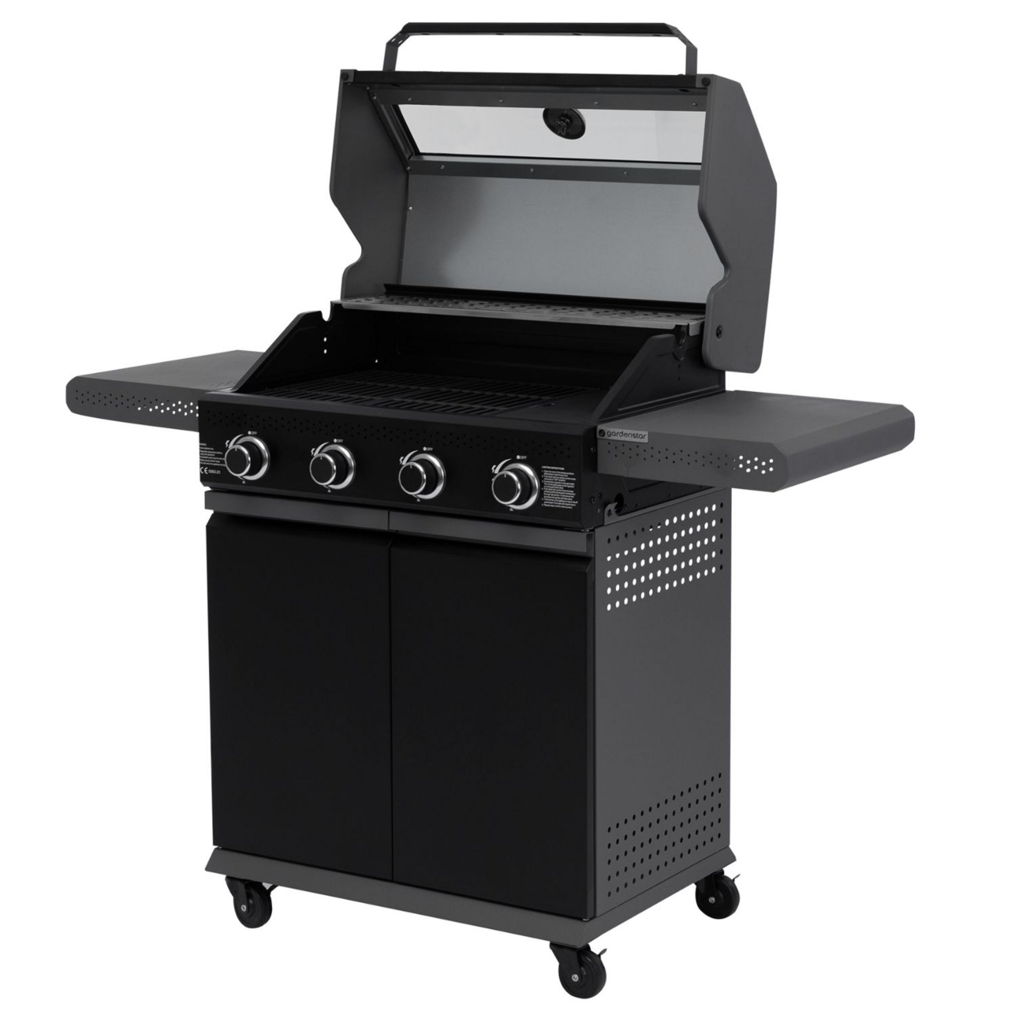 Voir la diapositive 3 : GARDENSTAR Barbecue gaz en acier  - 4 bruleurs - 4 roues