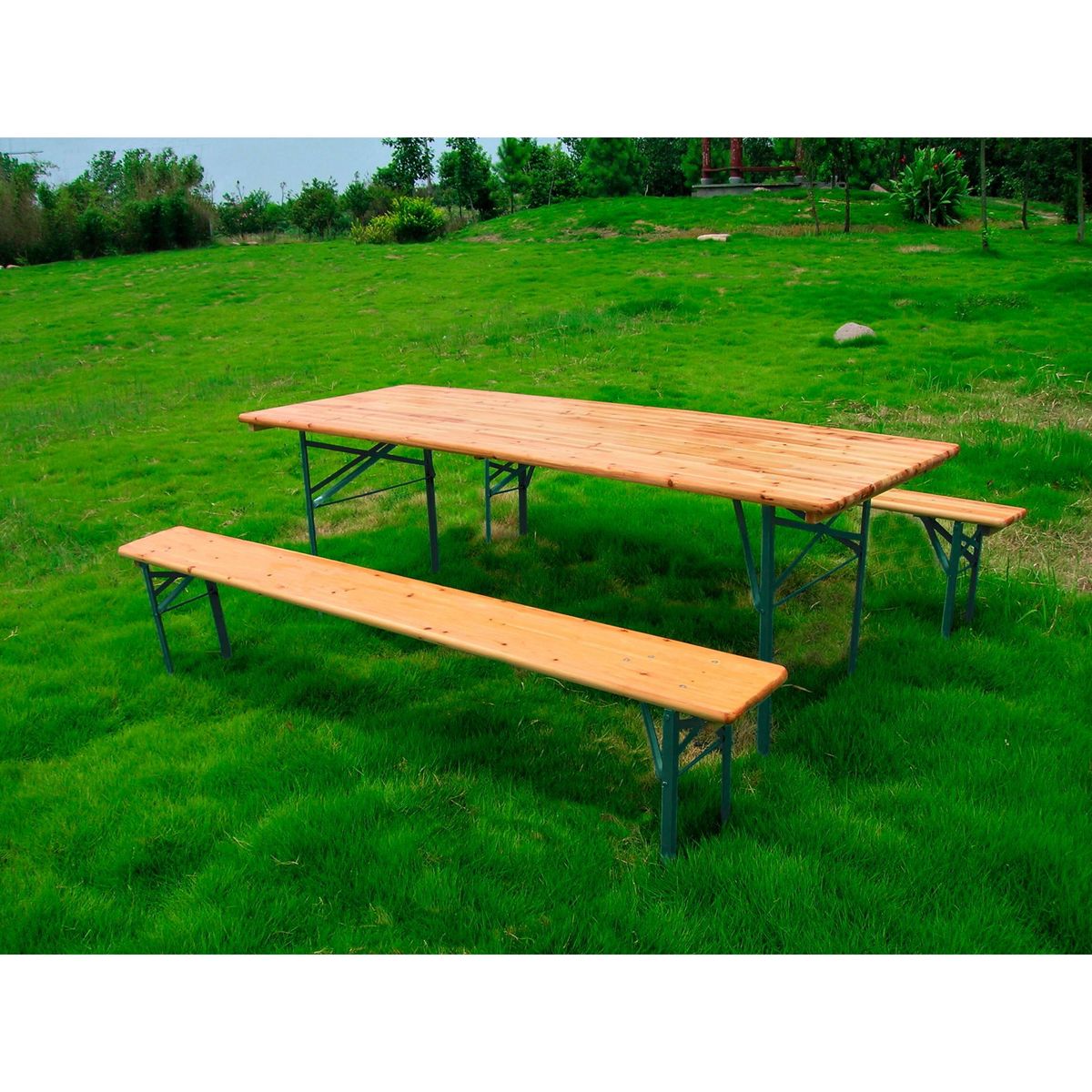 GIVEX Ensemble de jardin Brasseur : 1 table et 2 bancs