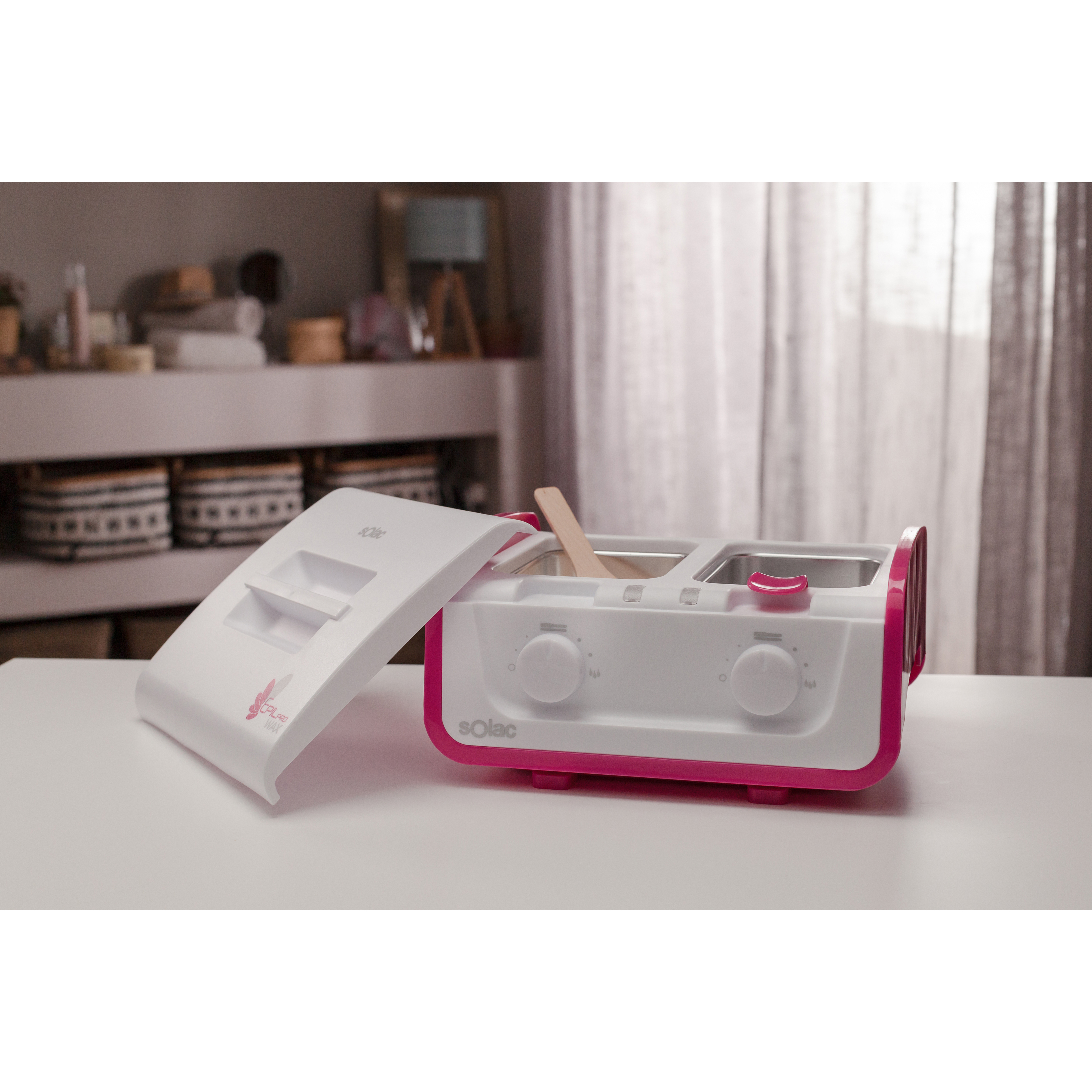 Voir la diapositive 5 : SOLAC Épilateur double cuve à cire chaude DC750224 - Blanc