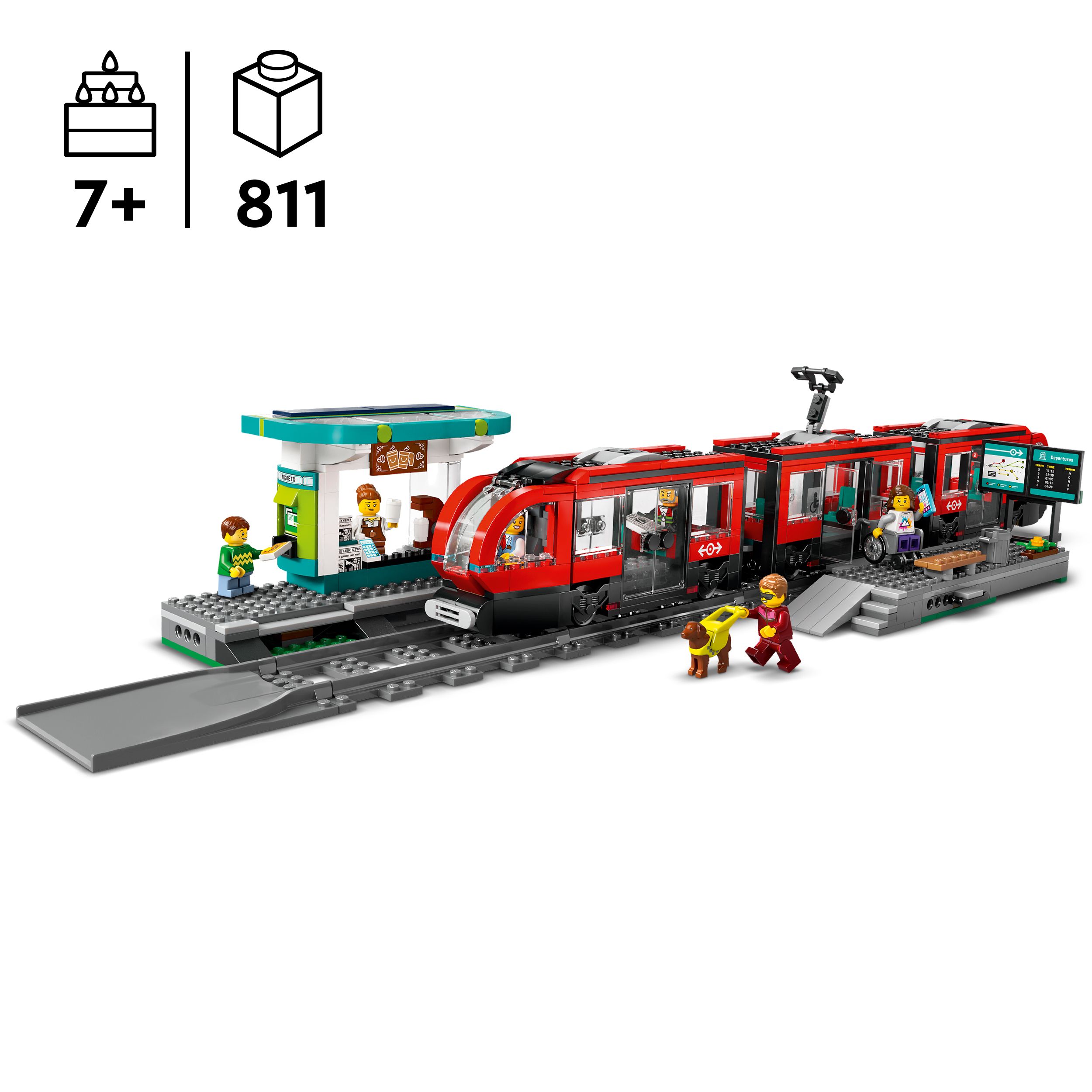 Voir la diapositive 3 : LEGO LEGO® City 60423 Le tramway et la station du centre-ville, véhicule pour enfants dès 7 ans