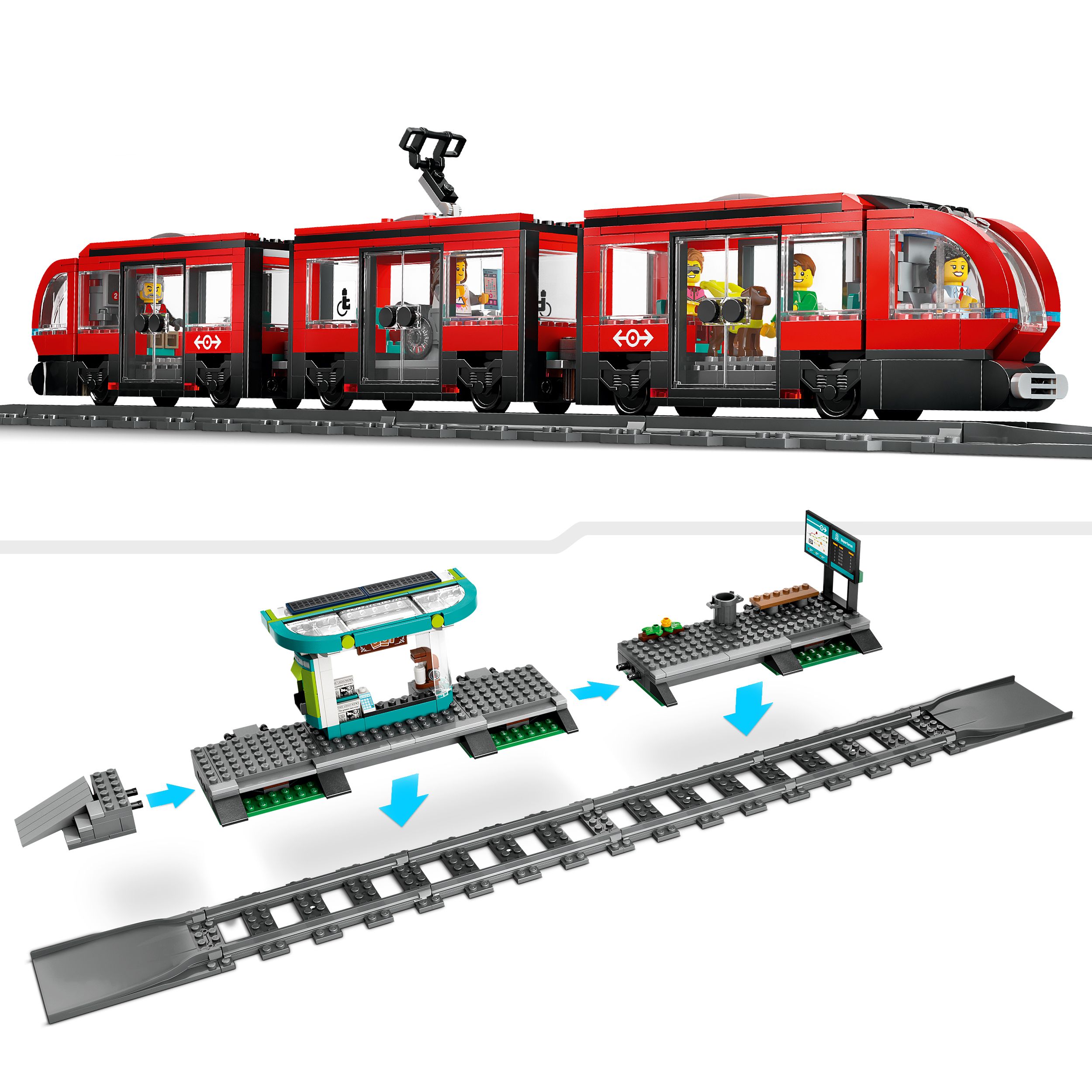Voir la diapositive 4 : LEGO LEGO® City 60423 Le tramway et la station du centre-ville, véhicule pour enfants dès 7 ans