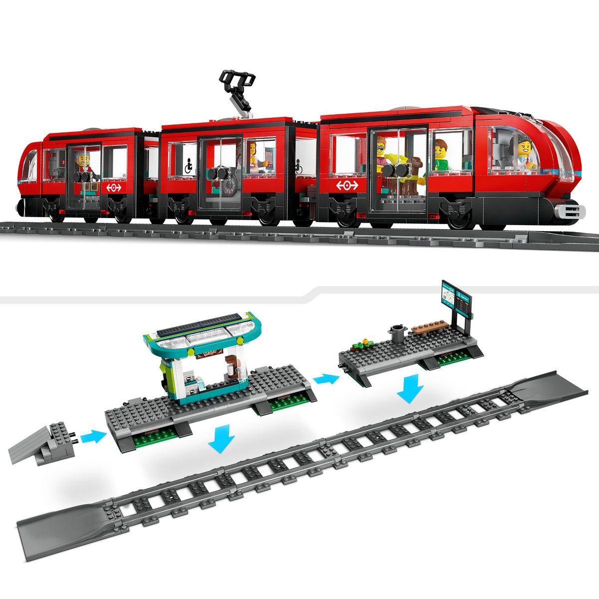 LEGO City 60423 - Le Tramway et la Station du Centre-ville - Véhicules pour Enfants Garçons et Filles dès 7 Ans, Idée Cadeau d'Anniversaire pour les Fans de Transport