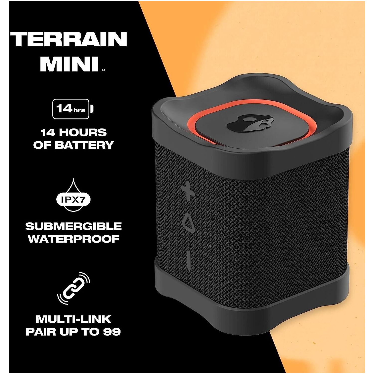 Voir la diapositive 2 : SKULLCANDY Enceinte portable terrain Mini - Noir et Orange