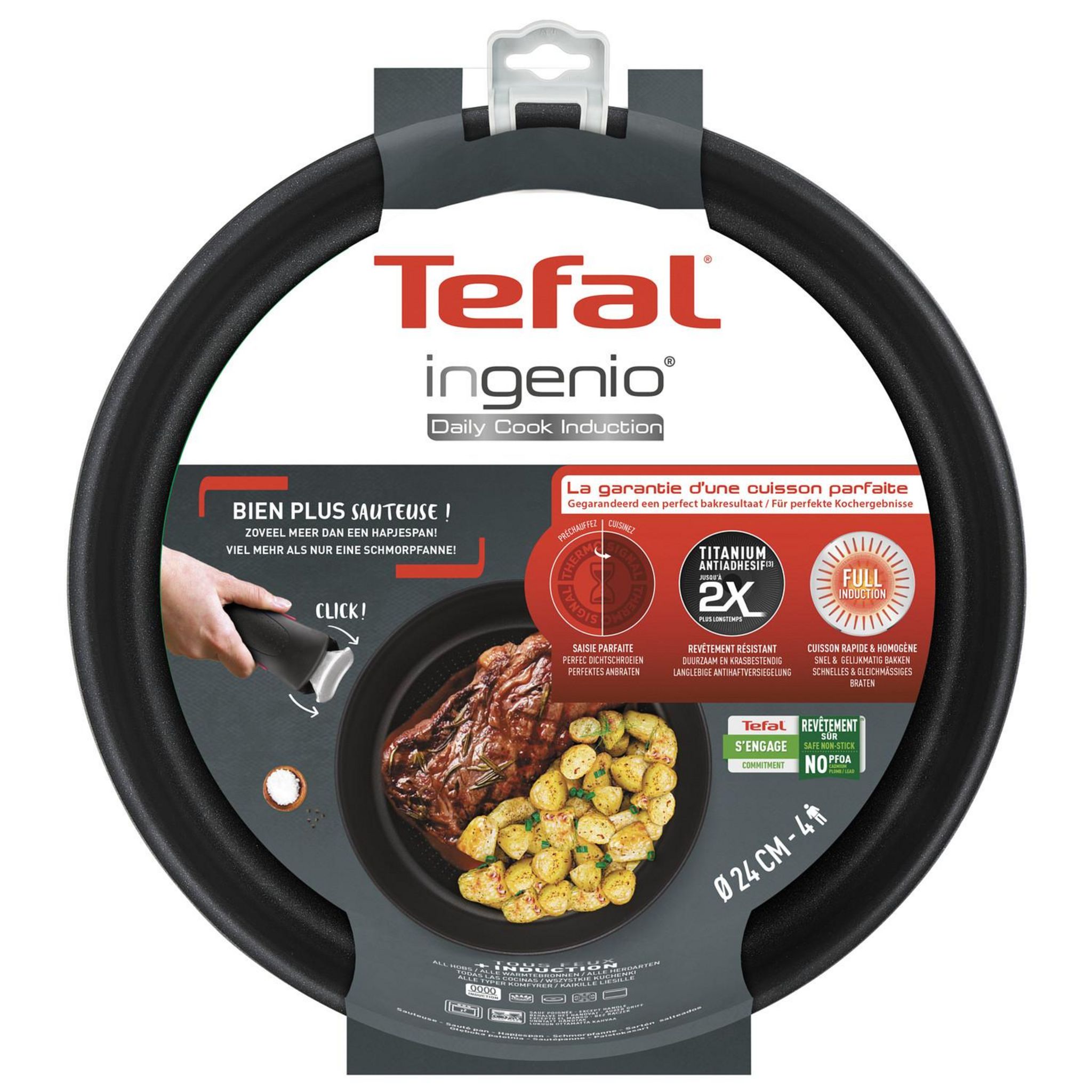 Voir la diapositive 7 : TEFAL Sauteuse inox antiadhésive 24cm tous feux dont induction  INGENIO DAILY COOK