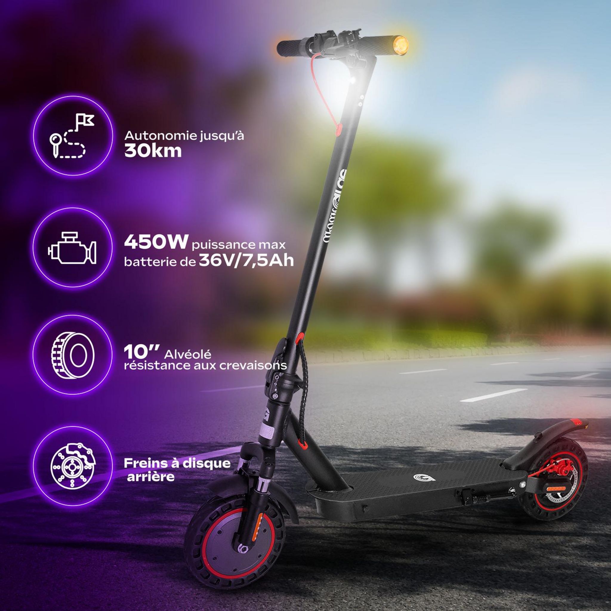 Voir la diapositive 2 : URBANGLIDE Trottinette électrique Trotti Ride 100 Pulse 30 - Noir