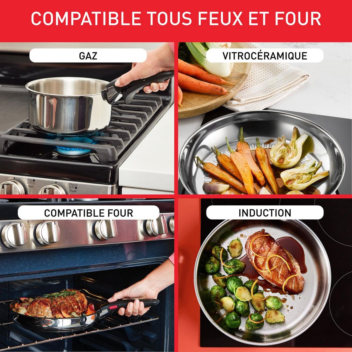 TEFAL Poêle Inox antiadhésive 28cm tous feux dont induction  INGENIO DAILY COOK