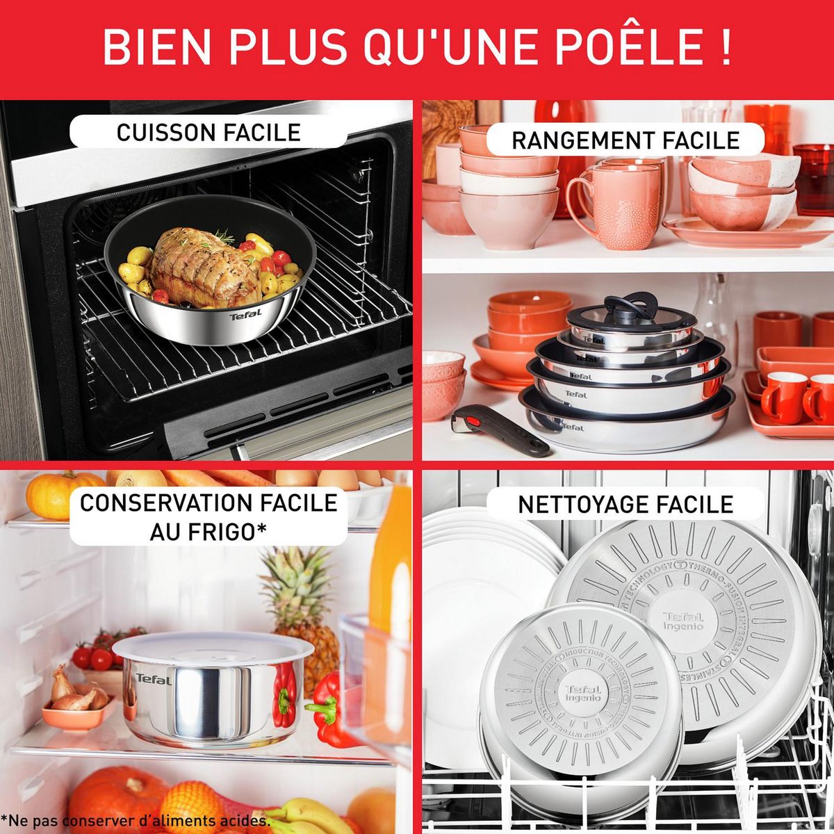 TEFAL Poêle Inox antiadhésive 28cm tous feux dont induction  INGENIO DAILY COOK