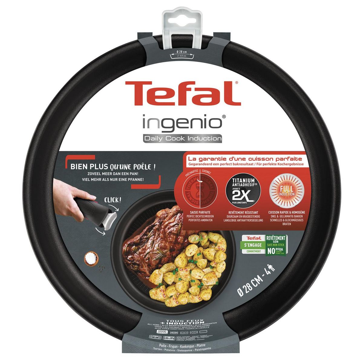 TEFAL Poêle Inox antiadhésive 28cm tous feux dont induction  INGENIO DAILY COOK
