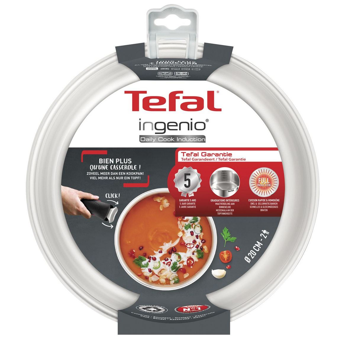 TEFAL Casserole inox non revêtue 20cm tous feux dont induction INGENIO DAILY COOK