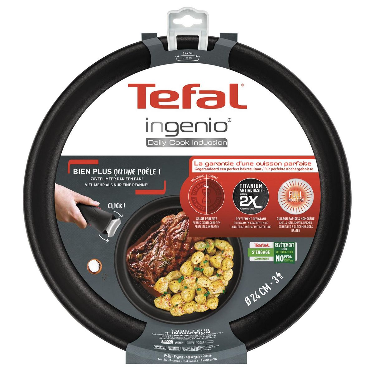 TEFAL Poêle inox antiadhésive 24cm tous feux dont induction  INGENIO DAILY COOK