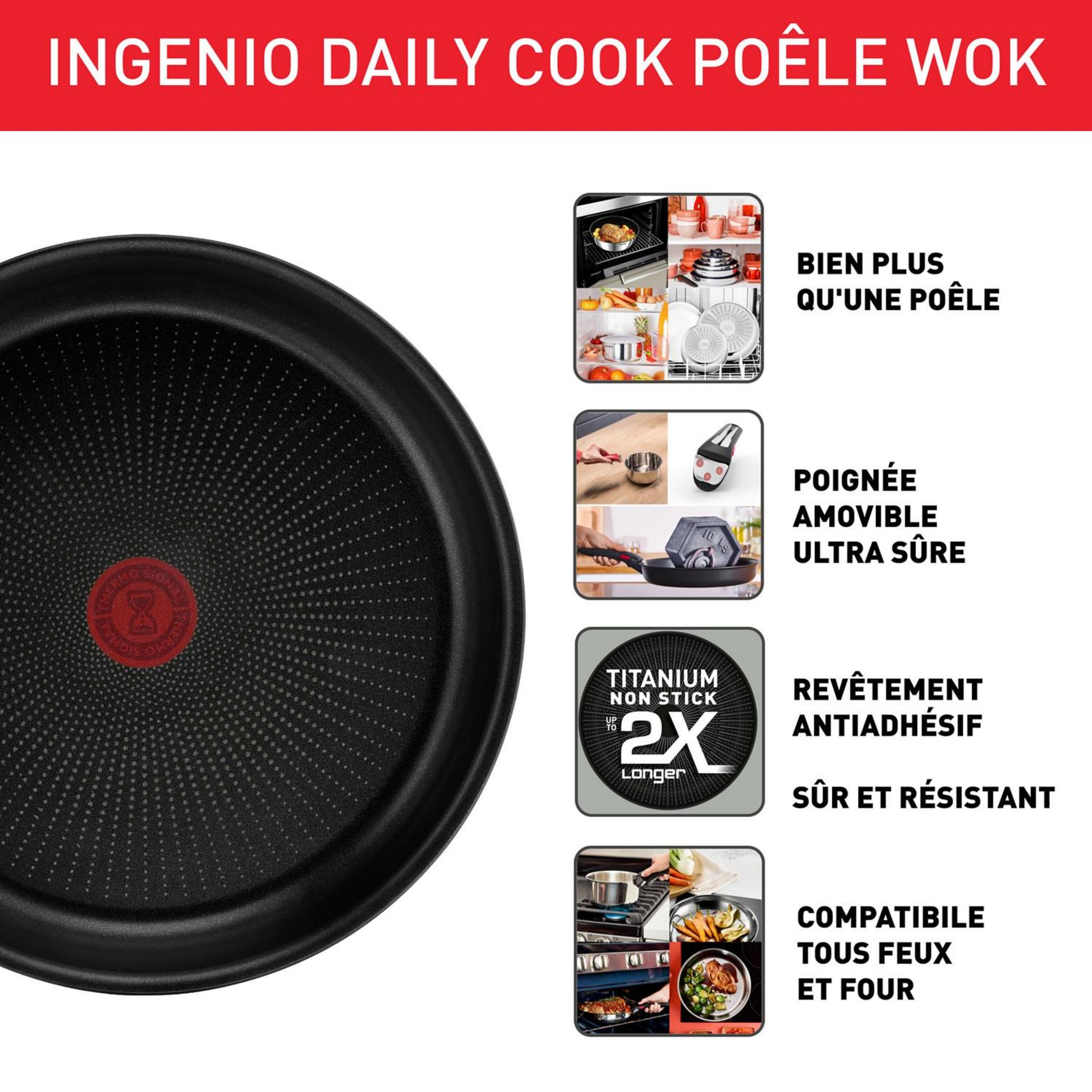 Voir la diapositive 2 : TEFAL Poêle inox antiadhésive 26cm tous feux dont induction  INGENIO DAILY COOK