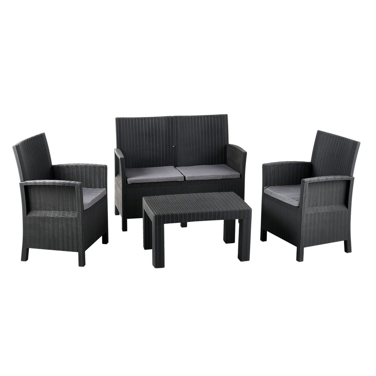 GARDENSTAR Salon de jardin bas en résine 4 places - Gris Anthracite