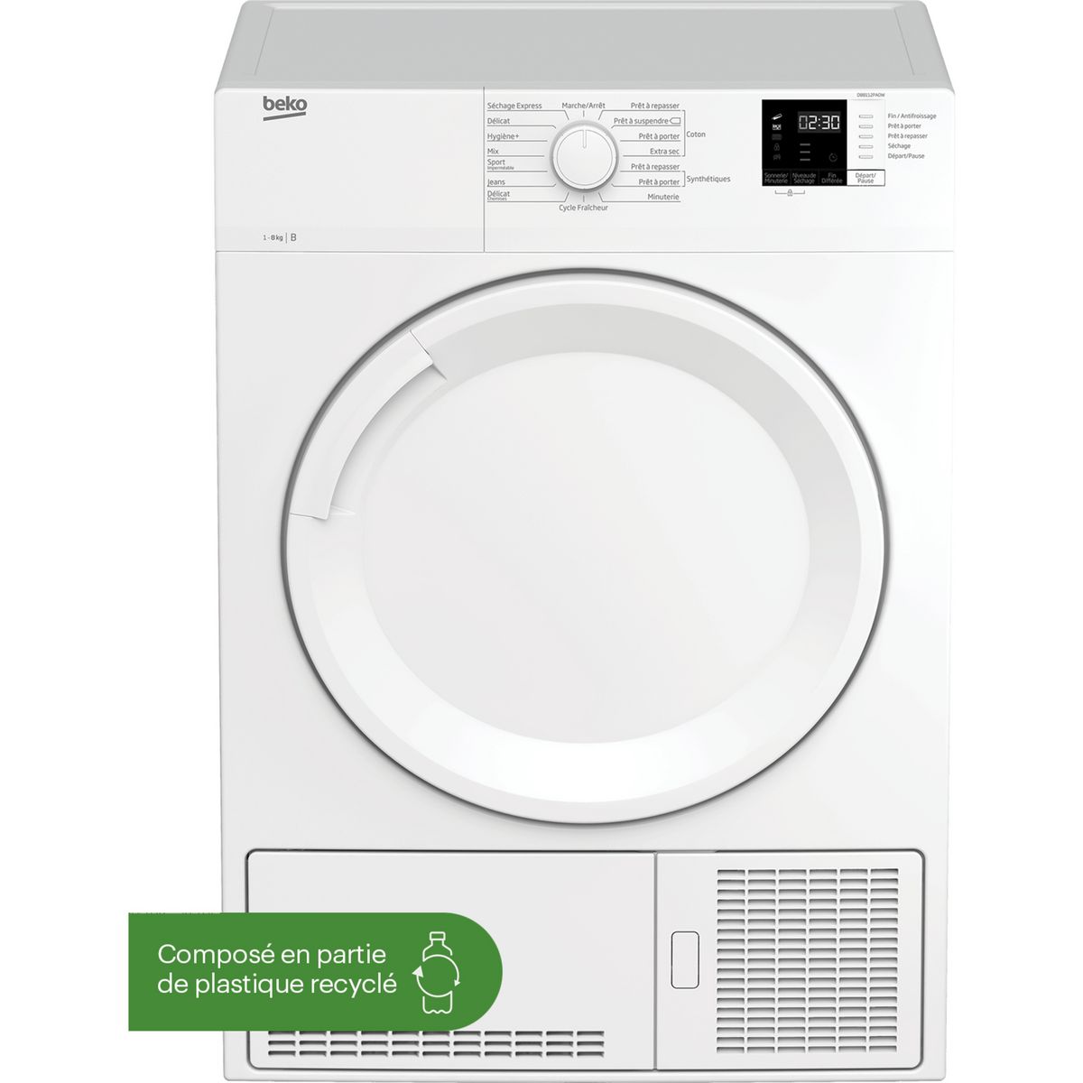 BEKO Sèche linge porte pleine DB8112PA0W, 8 kg, Condensation, B