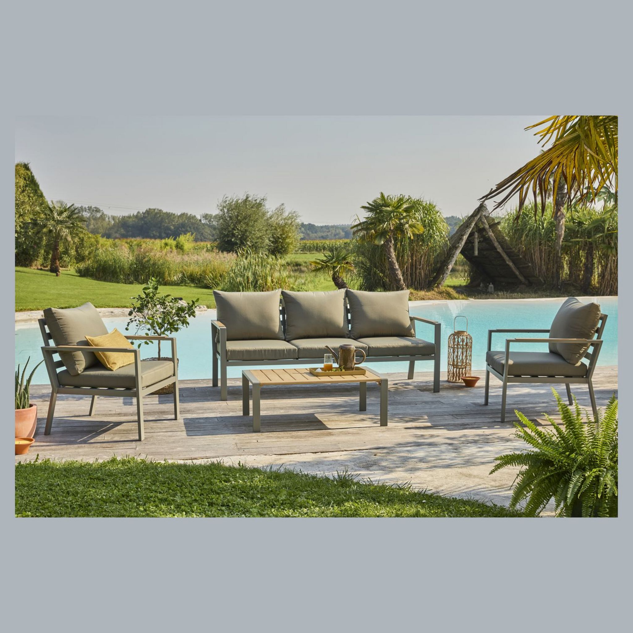 Voir la diapositive 6 : GARDENSTAR Salon de jardin bas- 5 places - en Alu - kaki