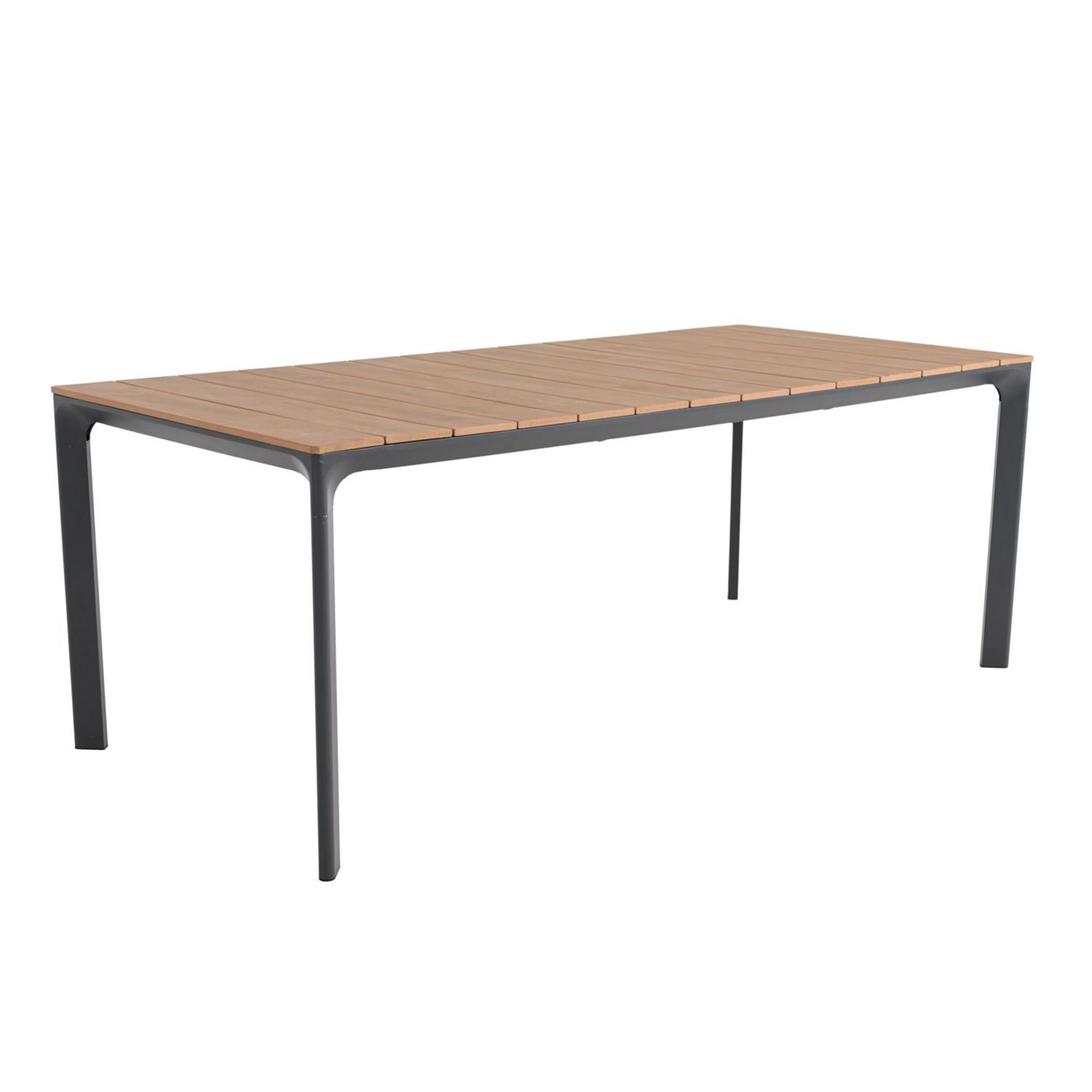 Voir la diapositive 1 : GARDENSTAR Table de jardin rectangulaire - Alu - plateau imitation bois pieds Gris