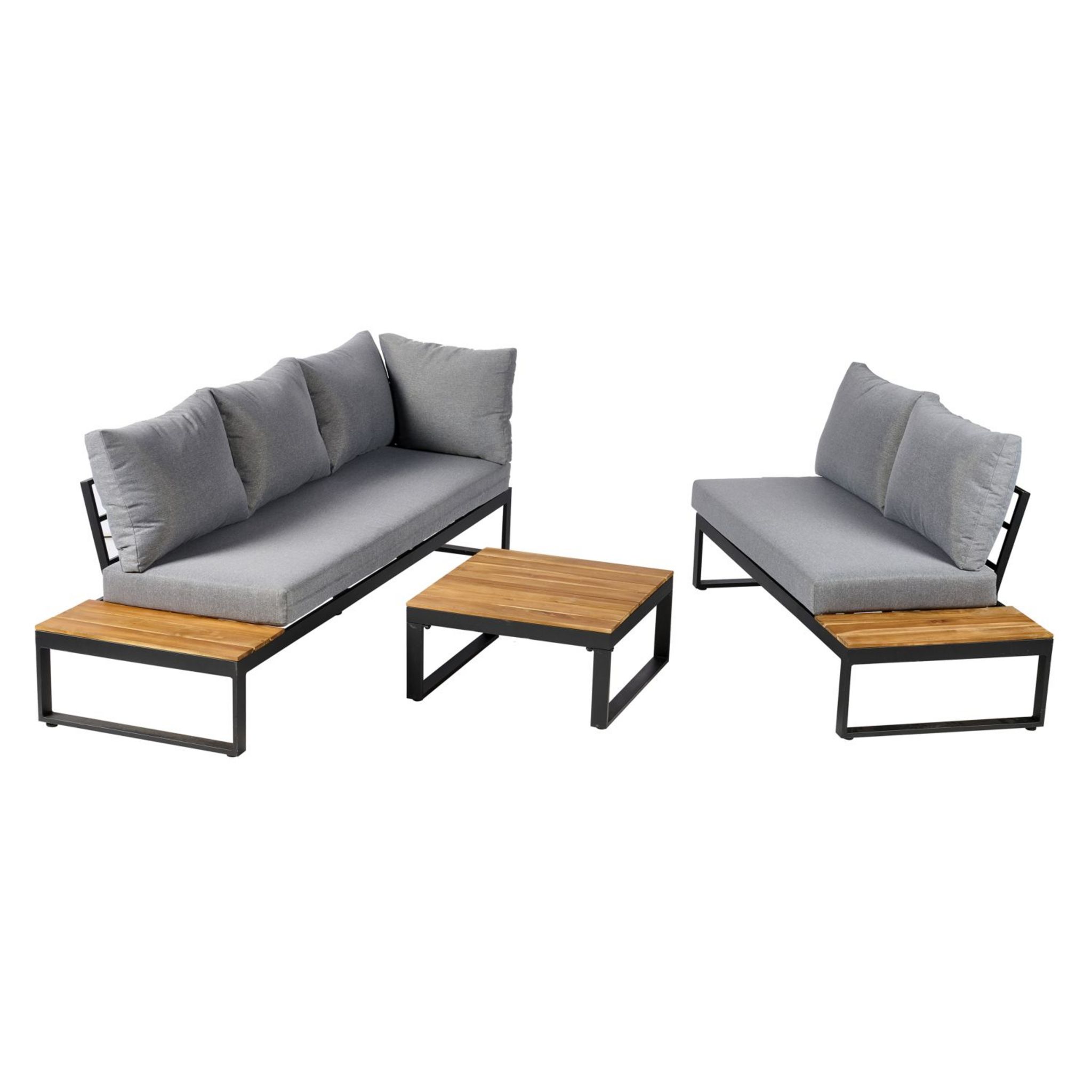 Voir la diapositive 5 : GARDENSTAR Salon de jardin - 5 places - Bois d'acacia / acier - gris