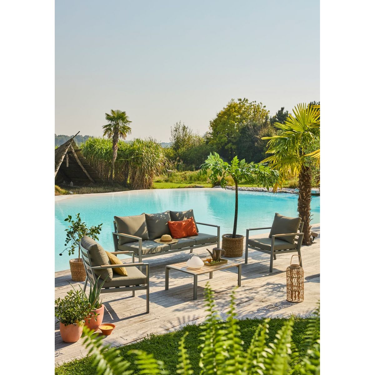 GARDENSTAR Salon de jardin - 5 places - Bois d'acacia / acier - gris