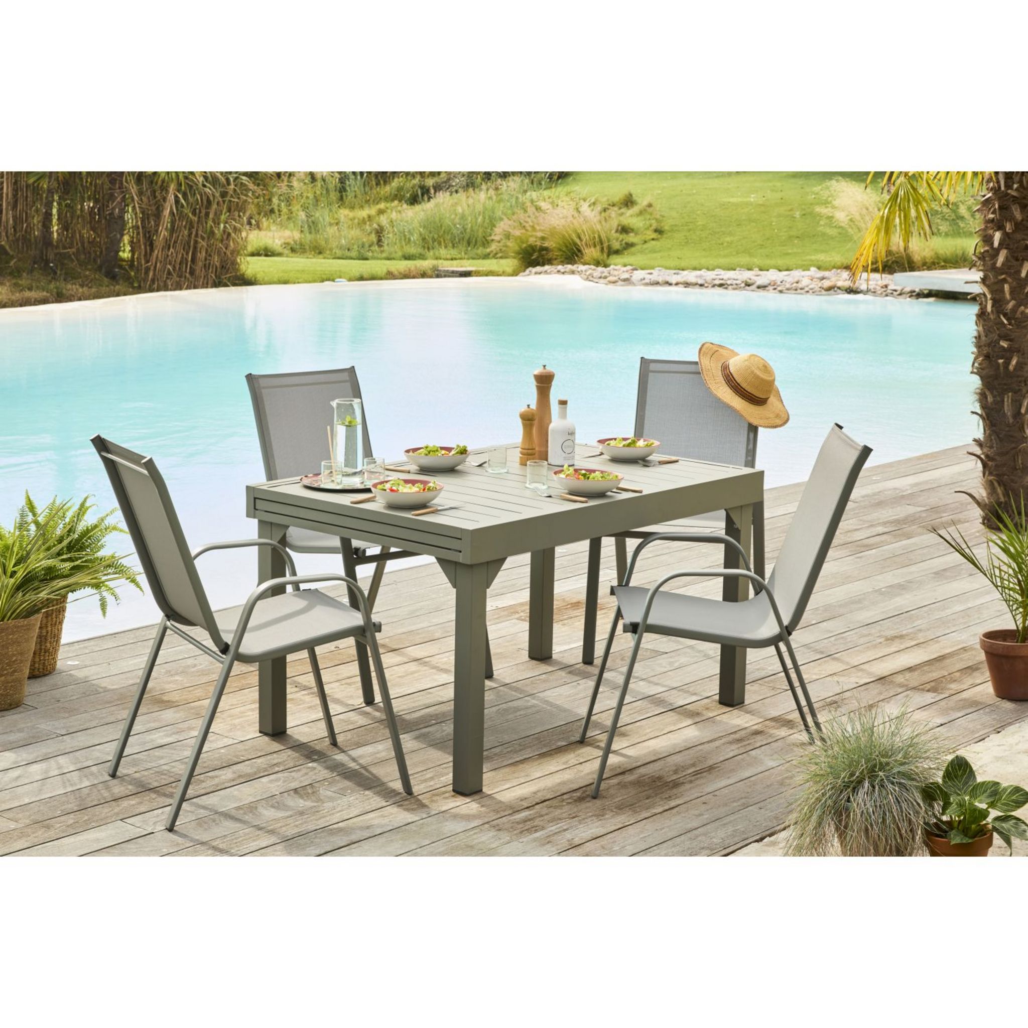 Voir la diapositive 4 : GARDENSTAR Table de jardin rectangulaire extensible 6/8 places en Aluminium et acier - Vert Kaki