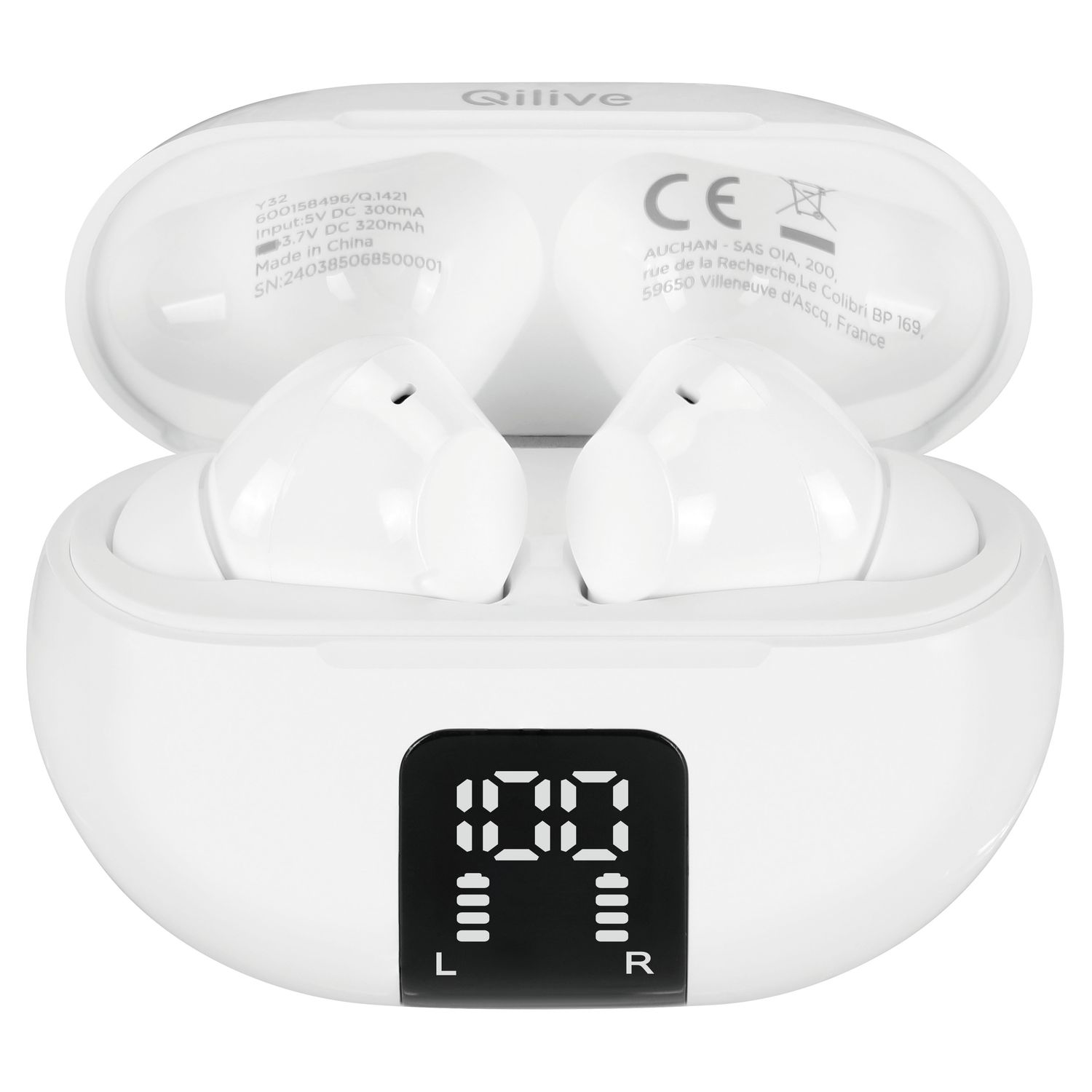 Voir la diapositive 2 : QILIVE Écouteurs Q1421 TWS écran LED - Blanc