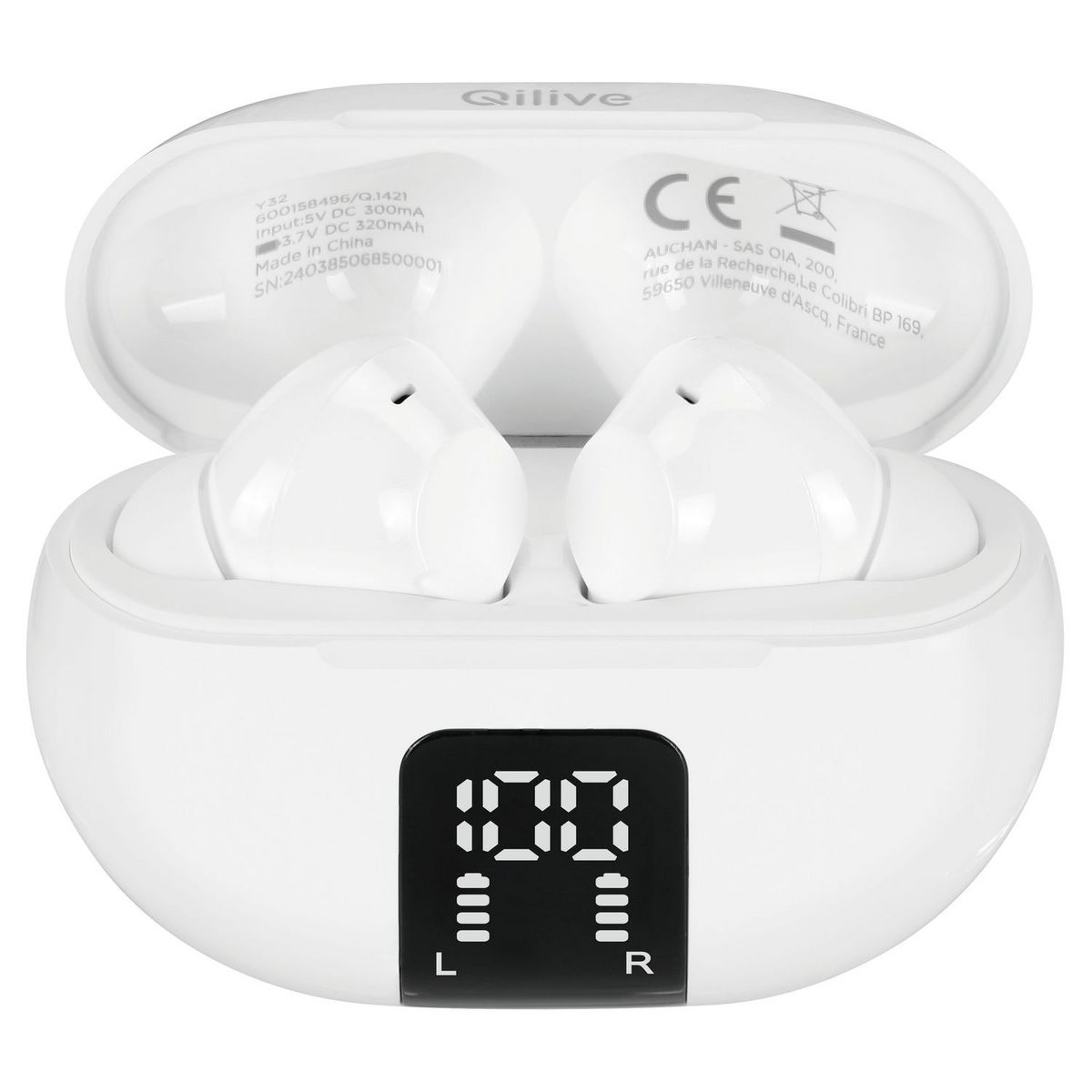 QILIVE Écouteurs Q1421 TWS écran LED - Blanc