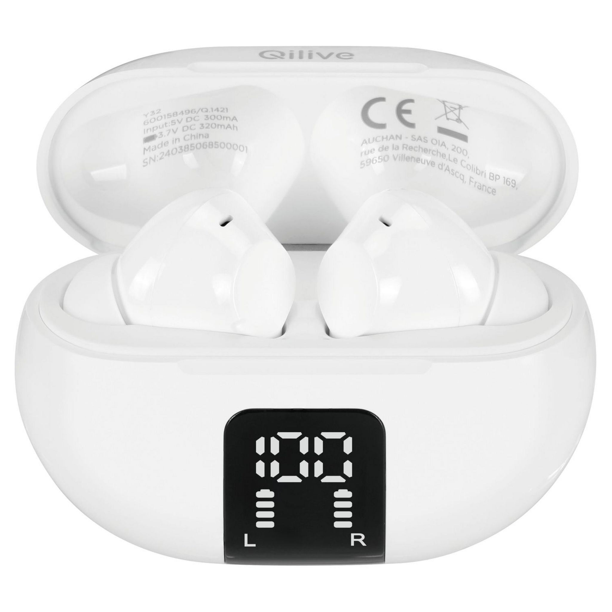 Voir la diapositive 2 : QILIVE Écouteurs Q1421 TWS écran LED - Blanc