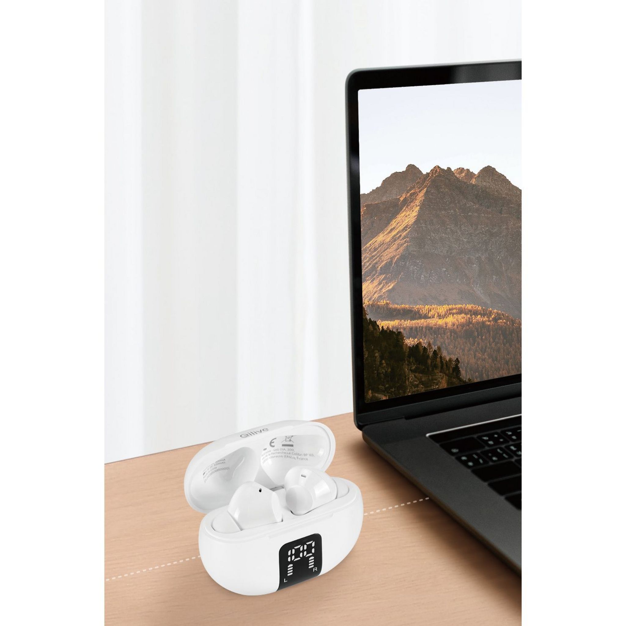 Voir la diapositive 12 : QILIVE Écouteurs Q1421 TWS écran LED - Blanc