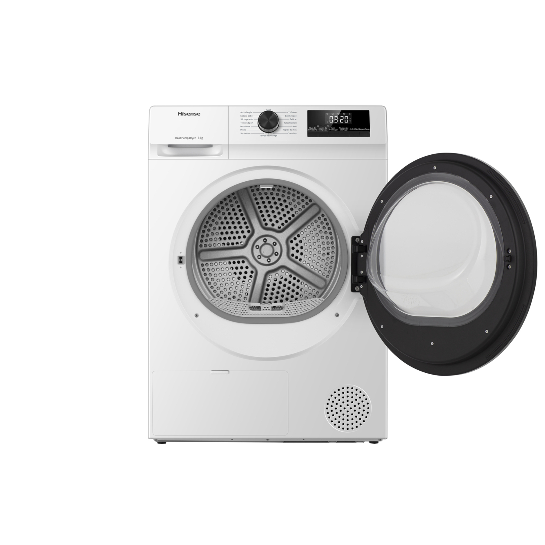 Voir la diapositive 2 : HISENSE Sèche linge hublot DHQE800BW2, 8 kg, Pompe à chaleur, D