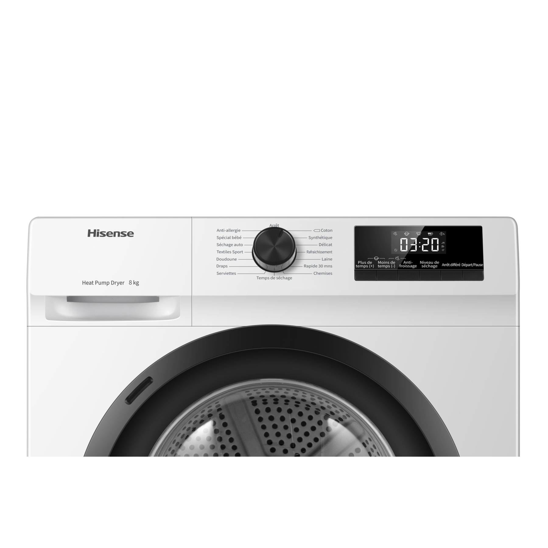 Voir la diapositive 3 : HISENSE Sèche linge hublot DHQE800BW2, 8 kg, Pompe à chaleur, D