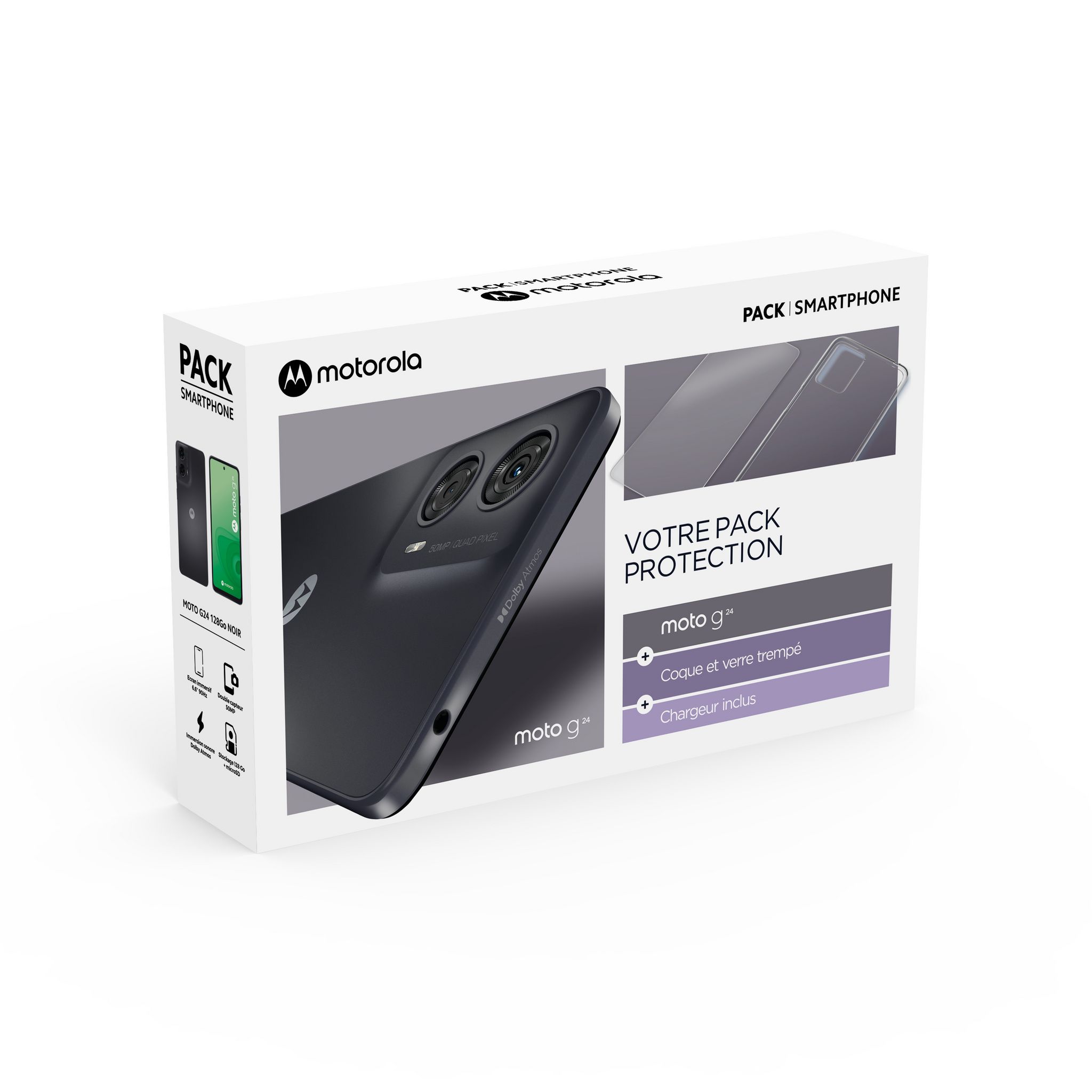 Voir la diapositive 2 : MOTOROLA Pack G24 128Go + Coque, Verre trempé et chargeur
