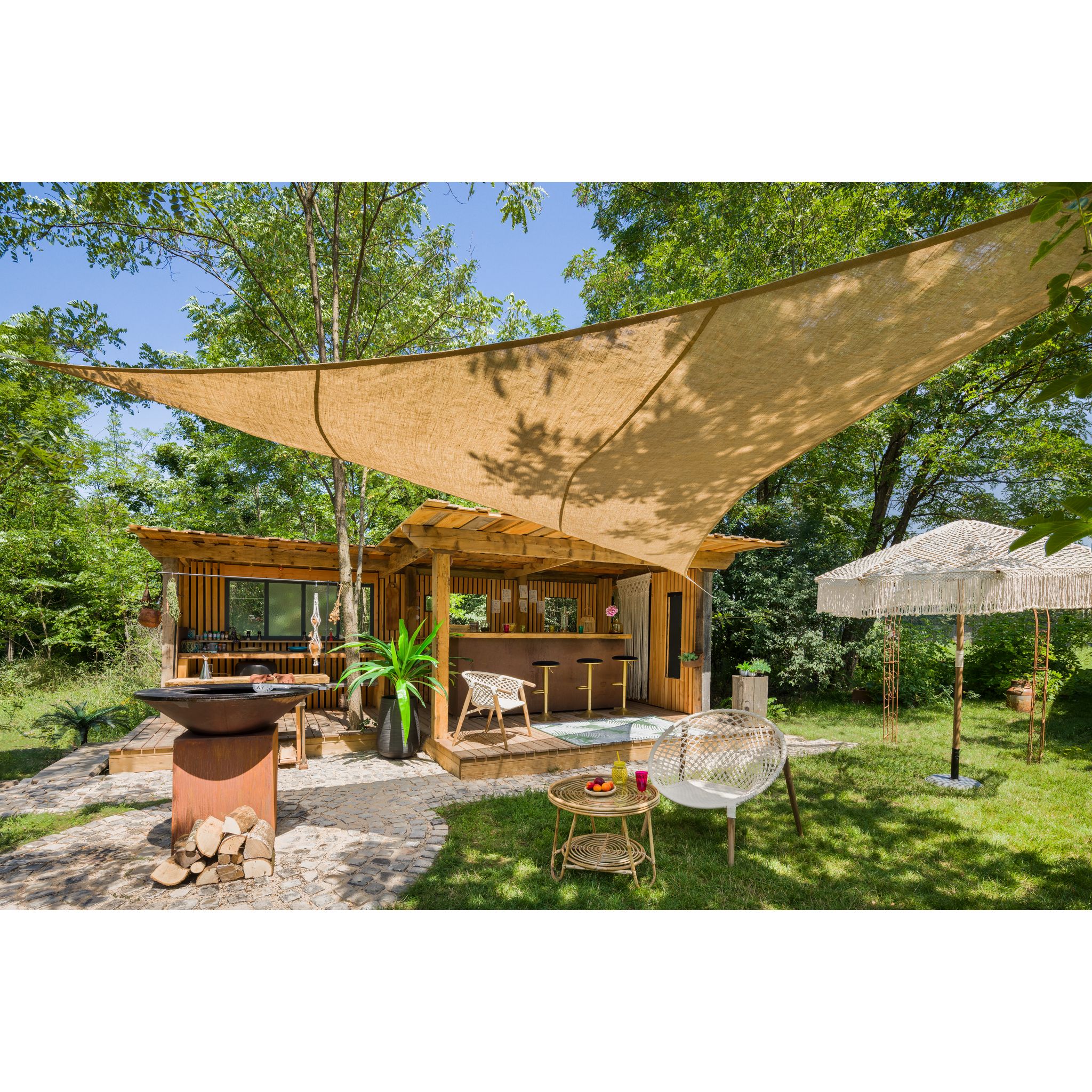 JARDILINE Voile d'ombrage extérieur triangulaire en toile de jute 3,60 m