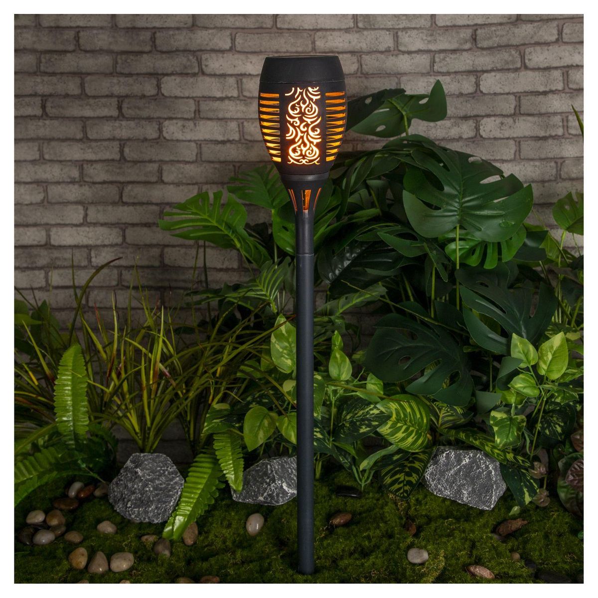 GARDENSTAR Torche solaire en plastique recyclé noir H70cm