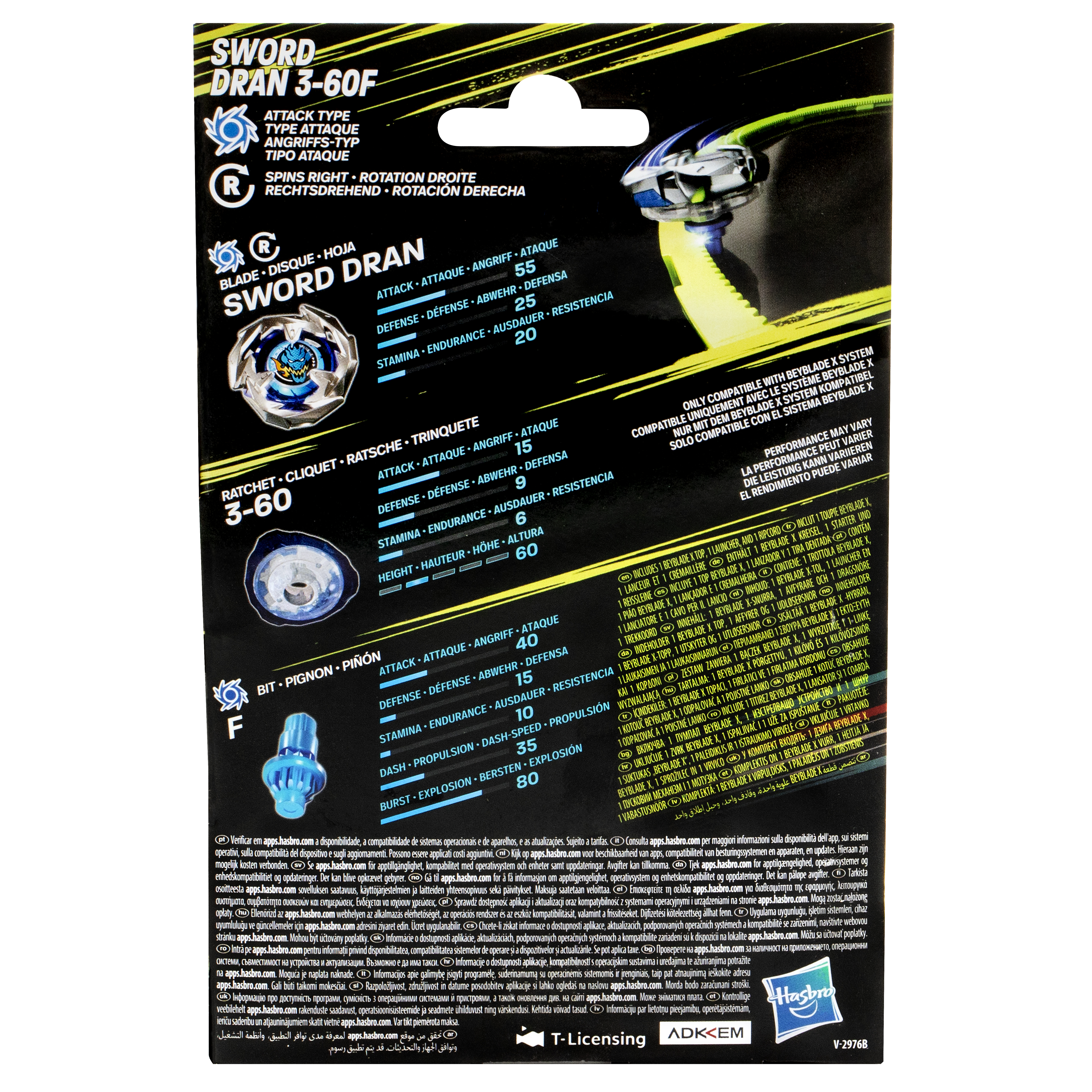 Voir la diapositive 2 : HASBRO Pack Sword Dran 3-60F Beyblade X