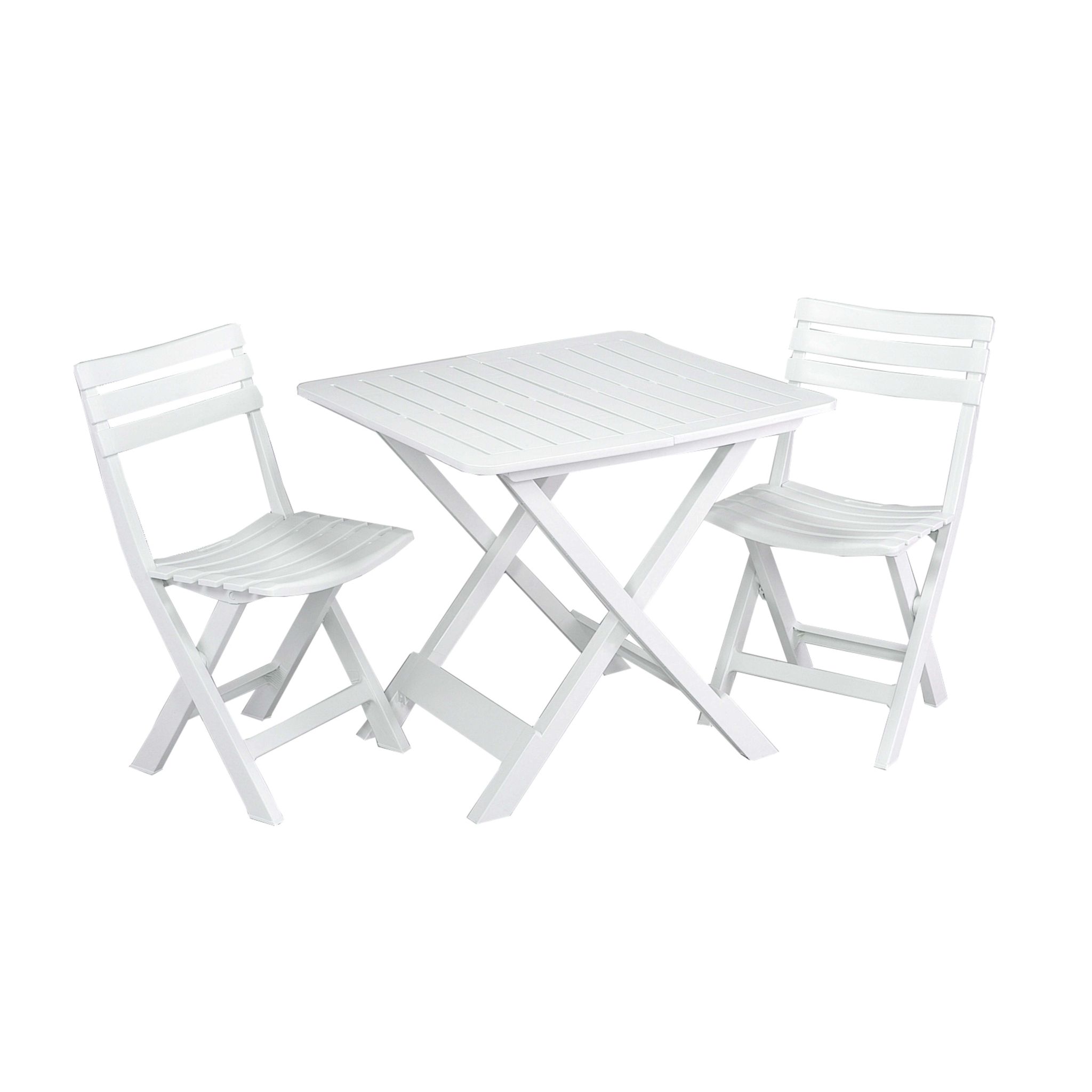 Ensemble Balcon Pliant 1 Table, 2 Chaises Plastique - Blanc