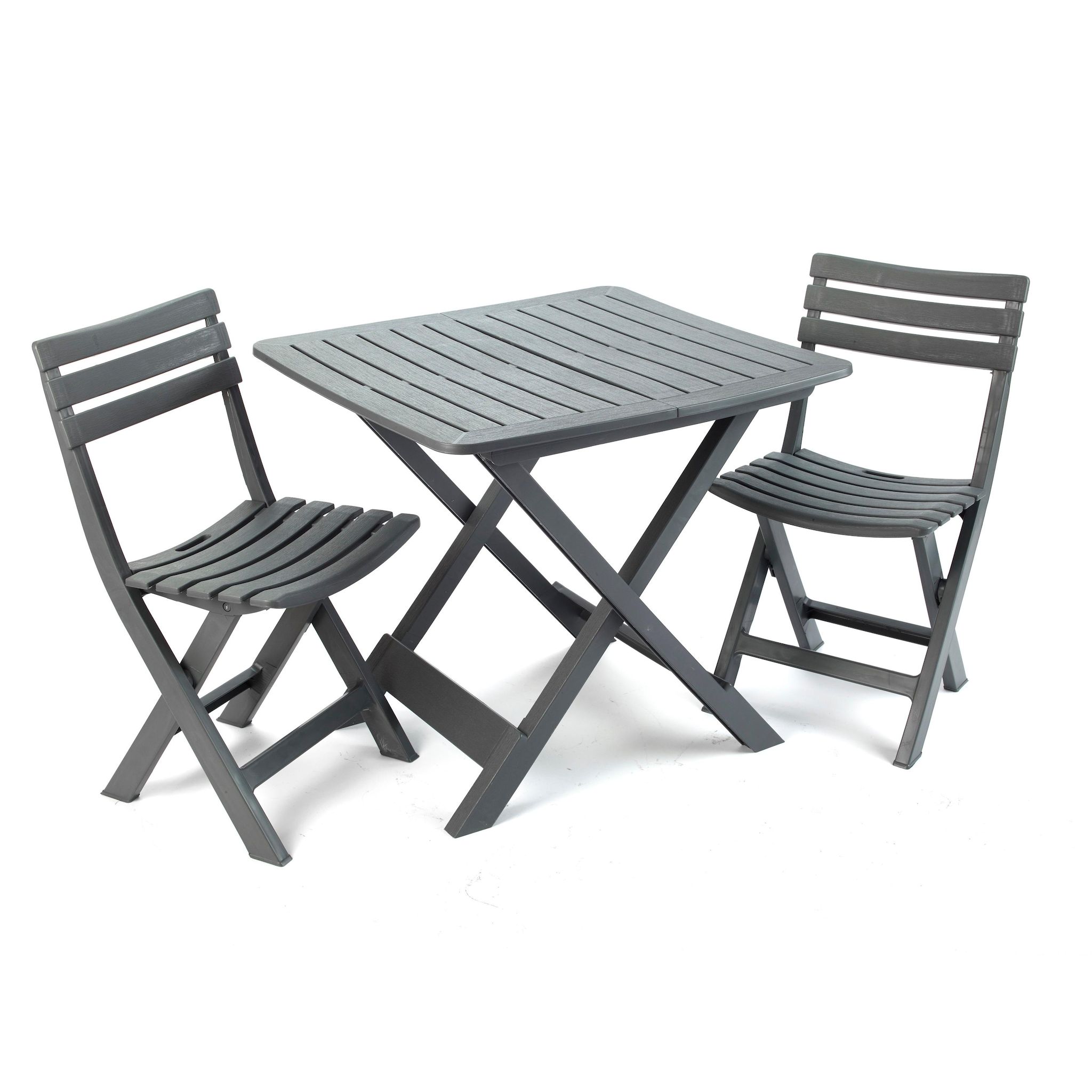 Ensemble Balcon Pliant 1 Table, 2 Chaises Plastique - Gris